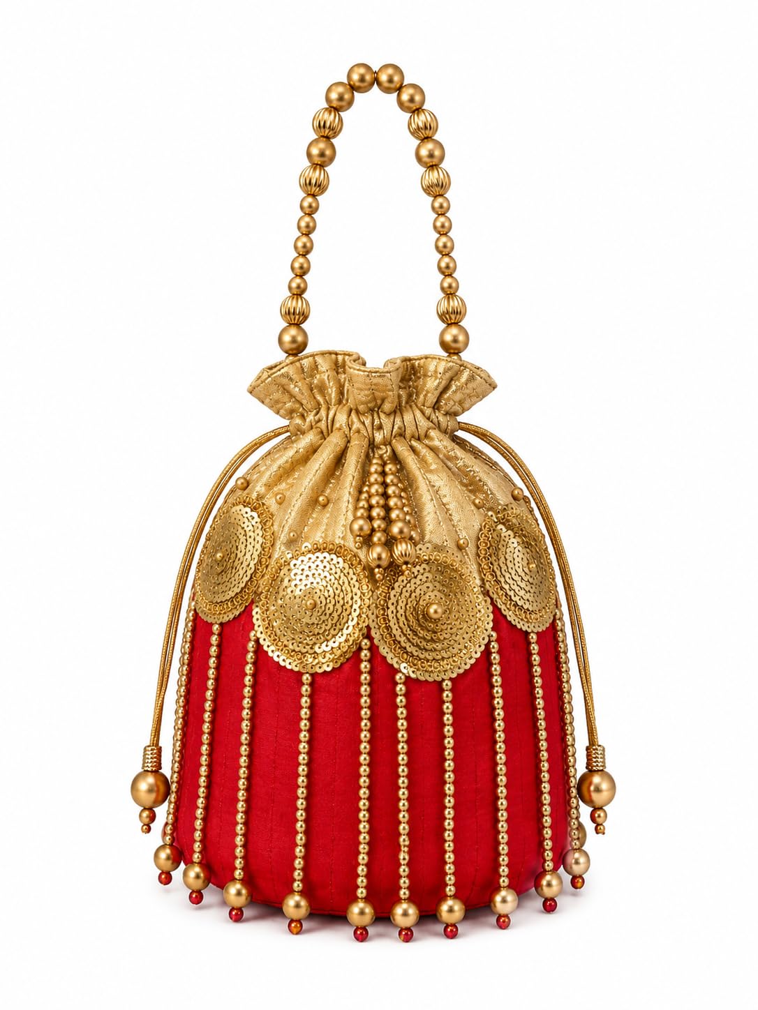 Art Horizons Red & Gold Embellished Potli Bag with Beaded Handle-picture-34