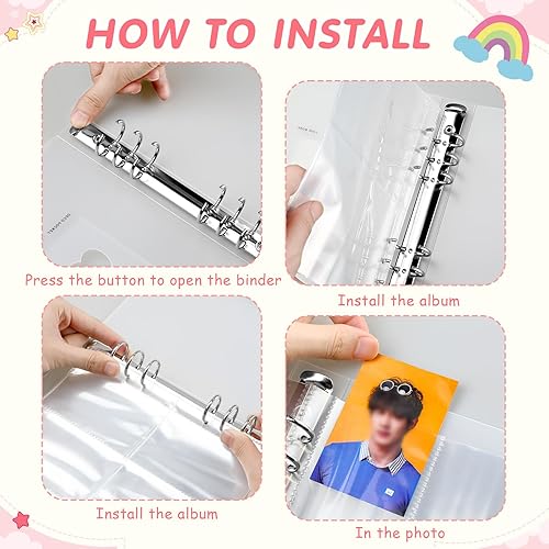 Vista 31 de Kpop - Carpeta para tarjetas fotográficas Kpop, fundas para libros, álbum de 6 anillas A5 con 40 fundas para tarjetas, calcomanías coreanas