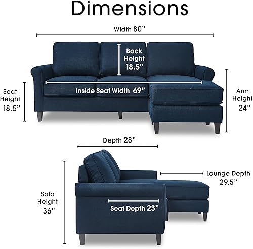 Miniatura 16 de Serta Harmon Sofá seccional reversible sala de estar, moderno sofá de tela de 3 asientos en forma de L. Gris-oscuro,Azul,Crema