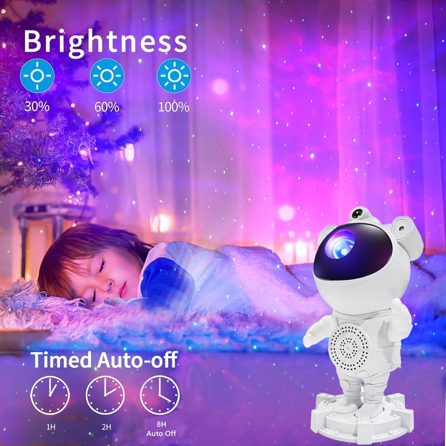 Proiettore Galaxy Astronauta, altoparlante musicale Bluetooth, sonno rumore bianco, cambio colore regolabile a 360° con telecomando e timer, luce notturna per bambini e adulti, scelta regalo