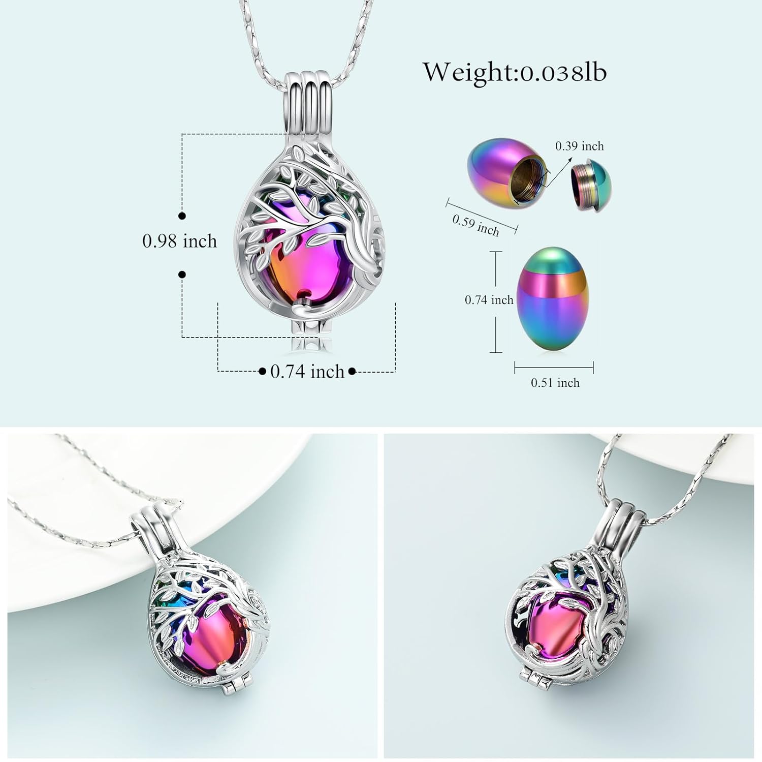 Imrsanl Teardrop Tree of Life Urn Necklace for Ashes for Women Men Cremation Jewelry Memorial Locket Pendant Necklace Hollow Keepsake Urn for Human Ashes - Image 2