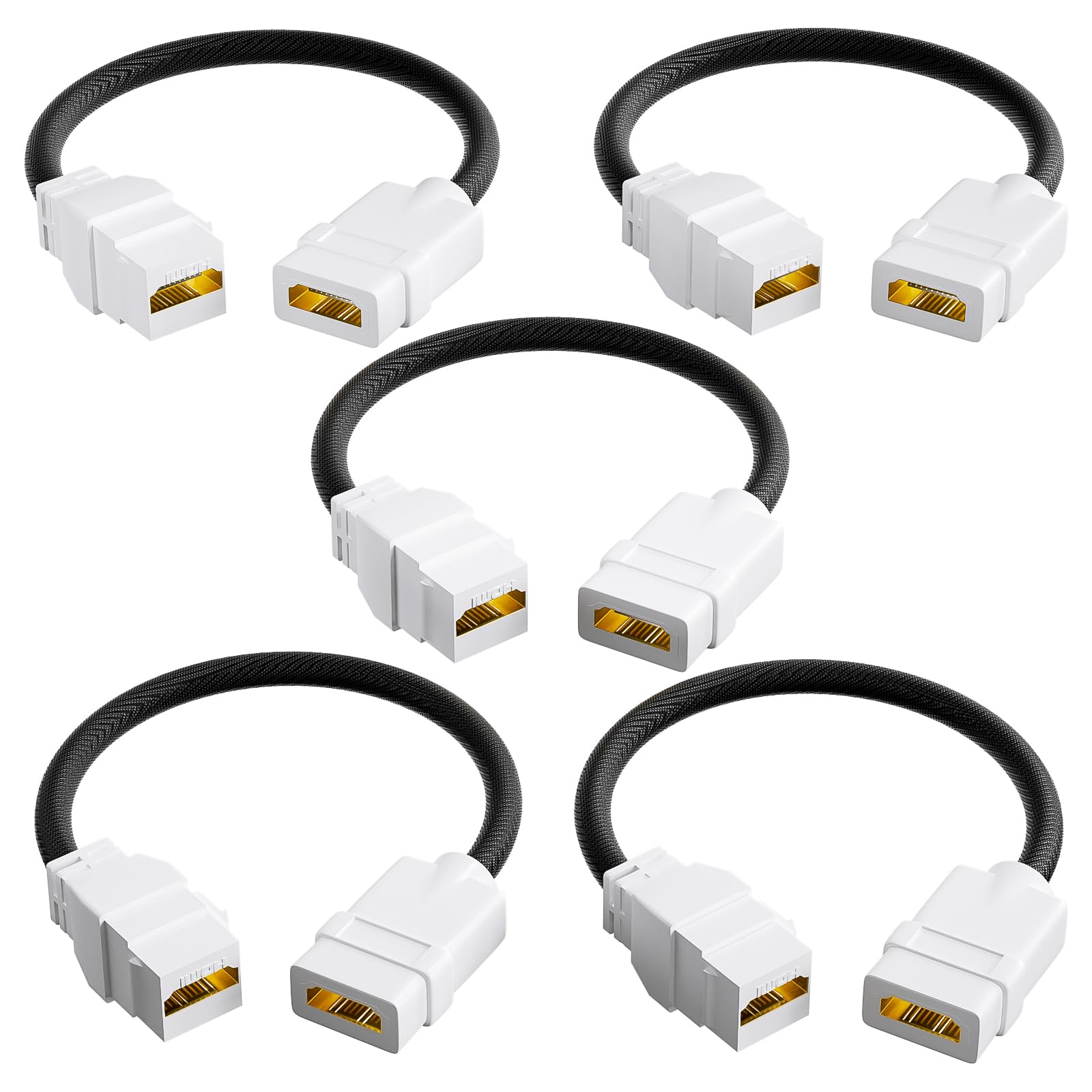VCELINK HDMI 2.1 Keystone Jack and Coupler 7.09 in, Female to Female Pigtail Cable HDMI Coupler for Keystone Wall Plate, HDTV, Game Console, Laptop, Support 8K@60Hz & 4K@120Hz, 5 Pack