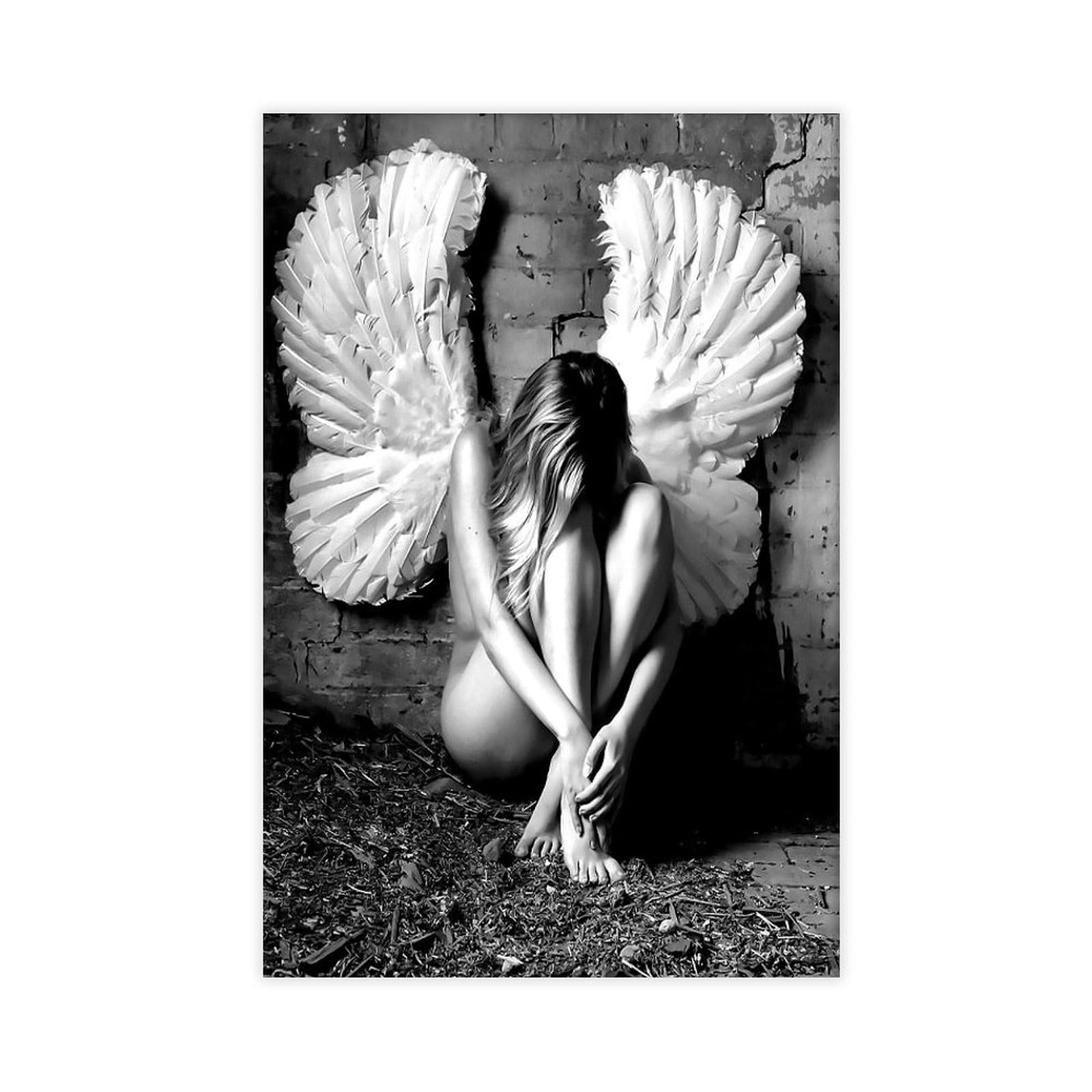 NCUDANK Art Naked Woman Angel Wings Poster Canvas Poster Bedroom Decor Landscape Office Room Decor Gift 12x18inch(30x45cm)