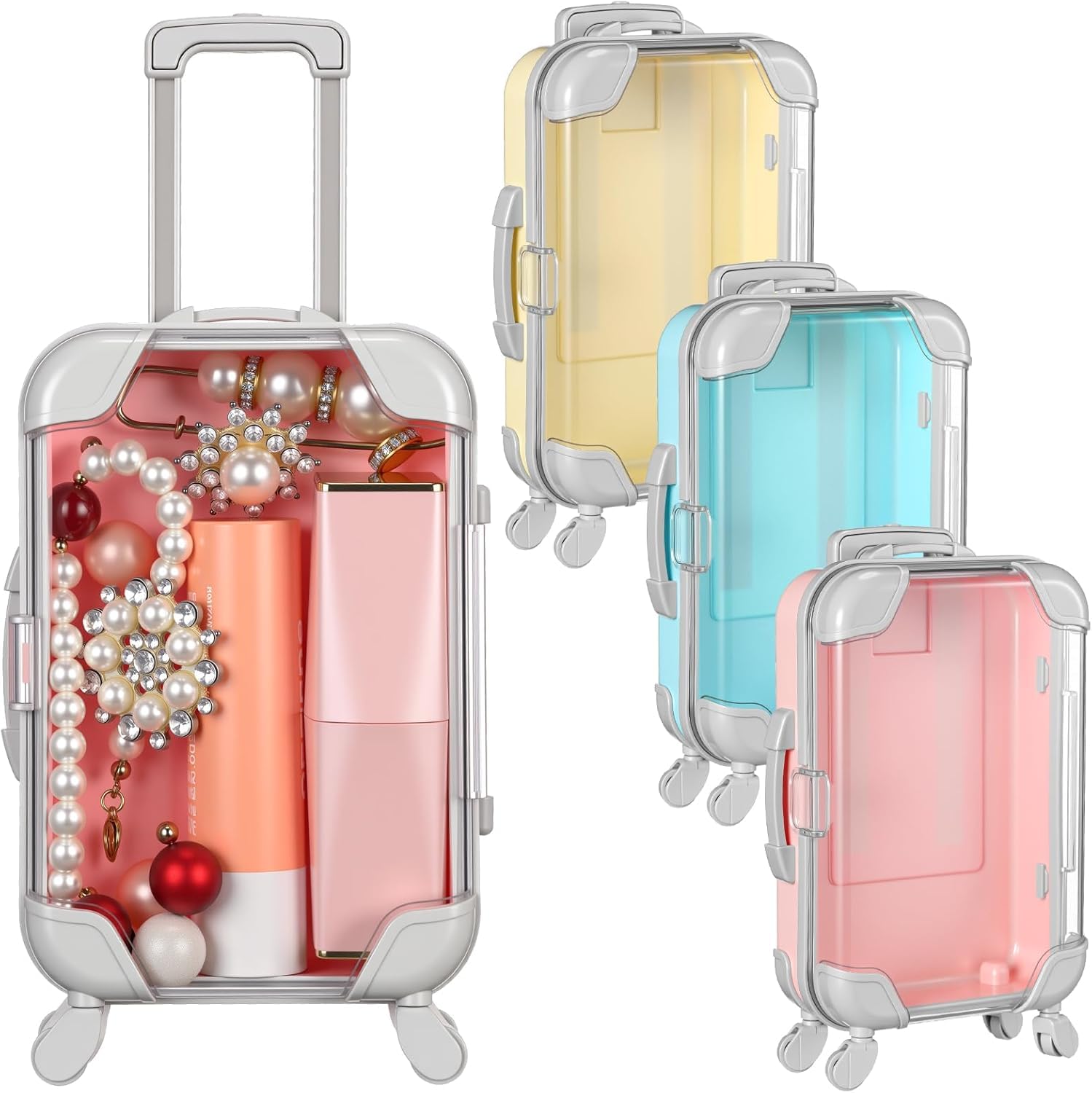 3 Pcs Mini Suitcase False Eyelashes Tray Luggage Trolley Candy Box Clear Suitcase Packaging Case Party Favor Box for Jewelry Cosmetic Hairpins Storage (Pastel Color,7 x 3.7 x 2 Inch)-image-19