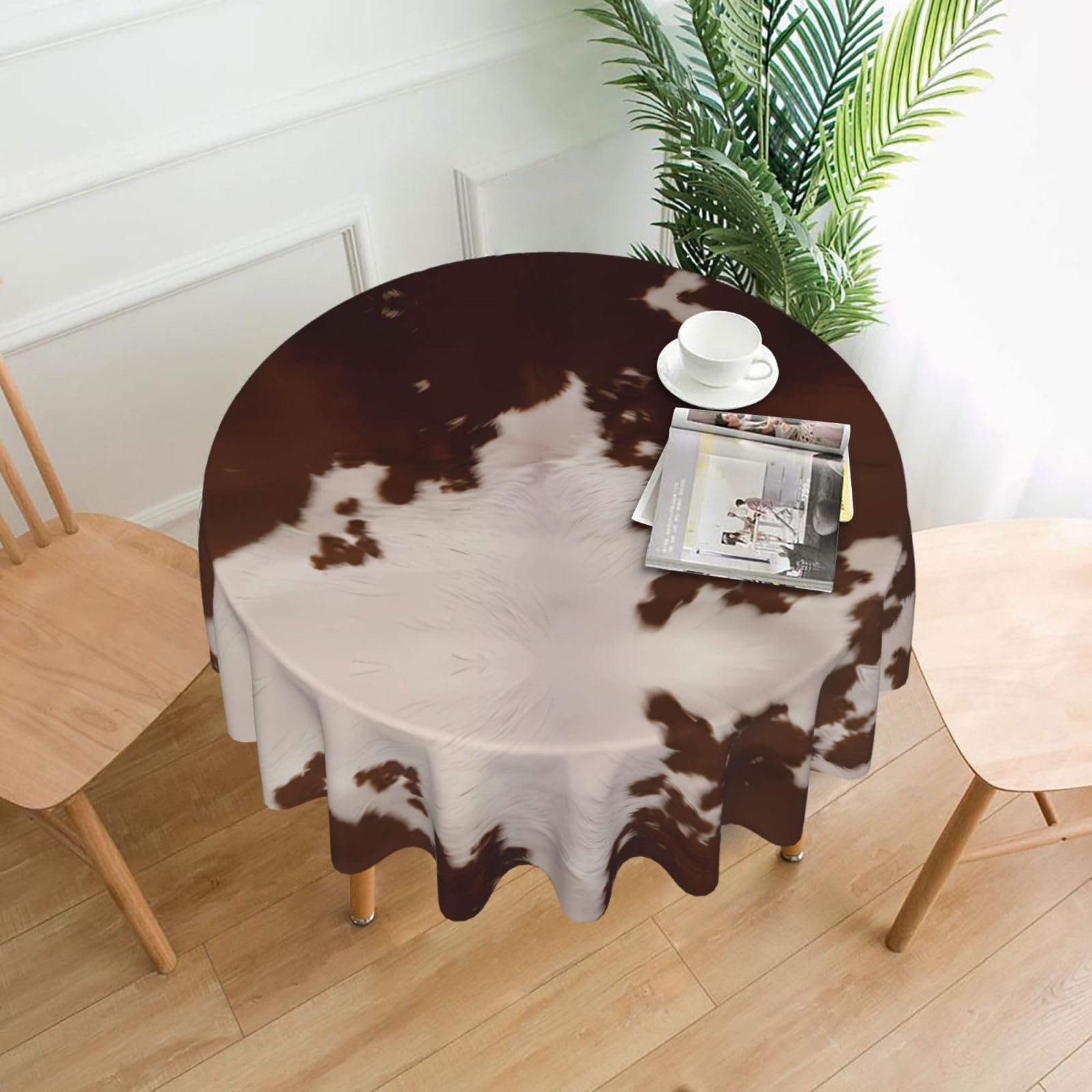 hhxvcv Red Brown Cowhide Round Tablecloth – Dining Table Cover