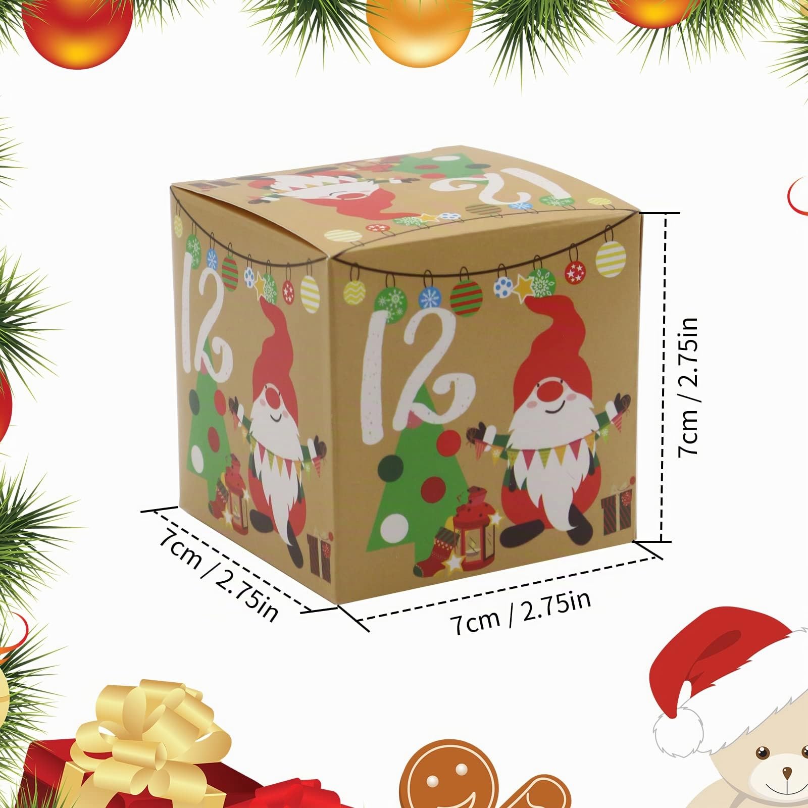 Calendrier de l'avent 2025 24 caisses, pochettes cadeaux pour calendrier de l'avent 7 x 7 x 7 cm pour Cadeau Noël Biscuits Chocolat Bonbons Jouets (Boîte)