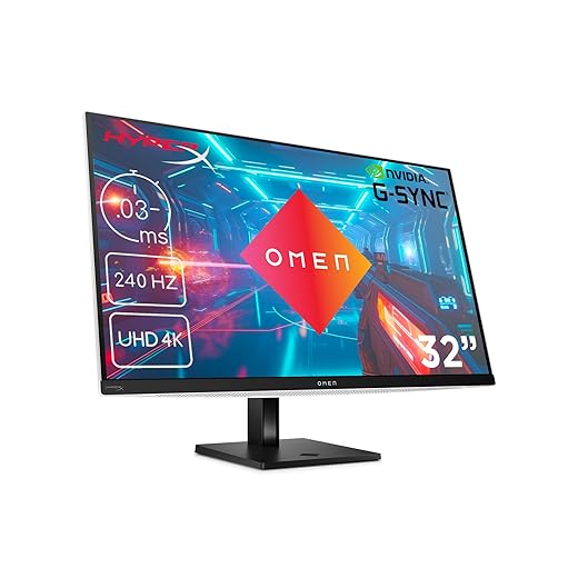 HP Omen Transcend Gaming-Monitor mit 240 Hz, 31.5 Zoll 4K UHD OLED, 0,03 ms Reaktionszeit, HyperX Audio, aRGB Beleuchtung, Verstellbarer Standfuß, Omen Tempest Cooling, OSD Taste, USB-C, Weiß