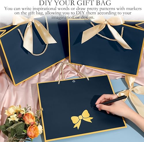 Miniatura 3 de Silkfly 12 bolsas de regalo de agradecimiento con asas de 11.8 x 10 x 4 pulgadas, bolsa de papel con lazo de cinta, bolsas de regalo para bodas, día