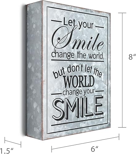 Miniatura 4 de Barnyard Designs Cartel de metal con texto en inglés "Let Your Smile Change the World" para decoración de escritorio inspiradora positiva,