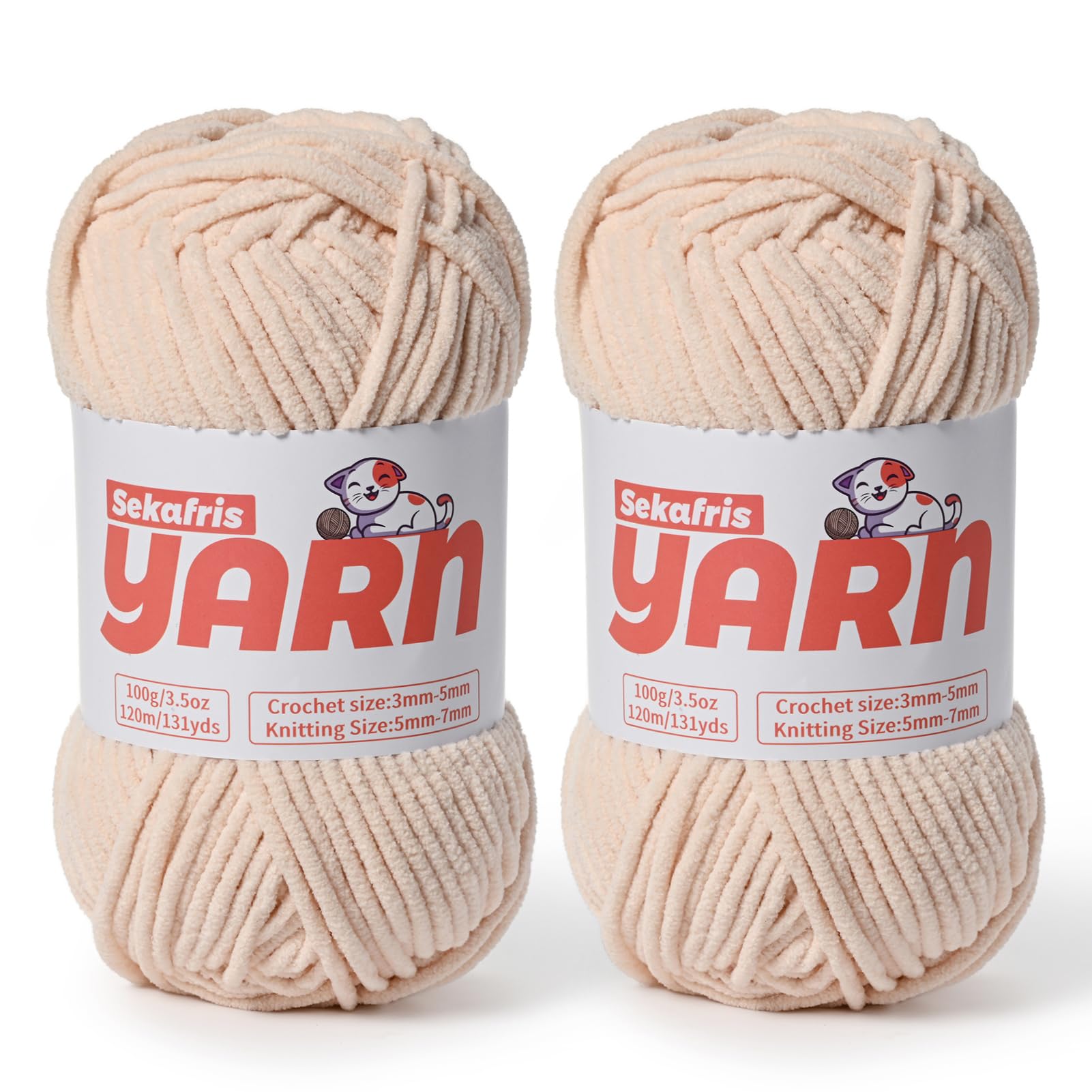 2 Pack Plush Chunky Chenille Yarn for Crocheting, Soft Fluffy Velvet Yarn for Crocheting Amigurumi, Fuzzy Baby Blanket Knitting 200g/262yds Bulky(2