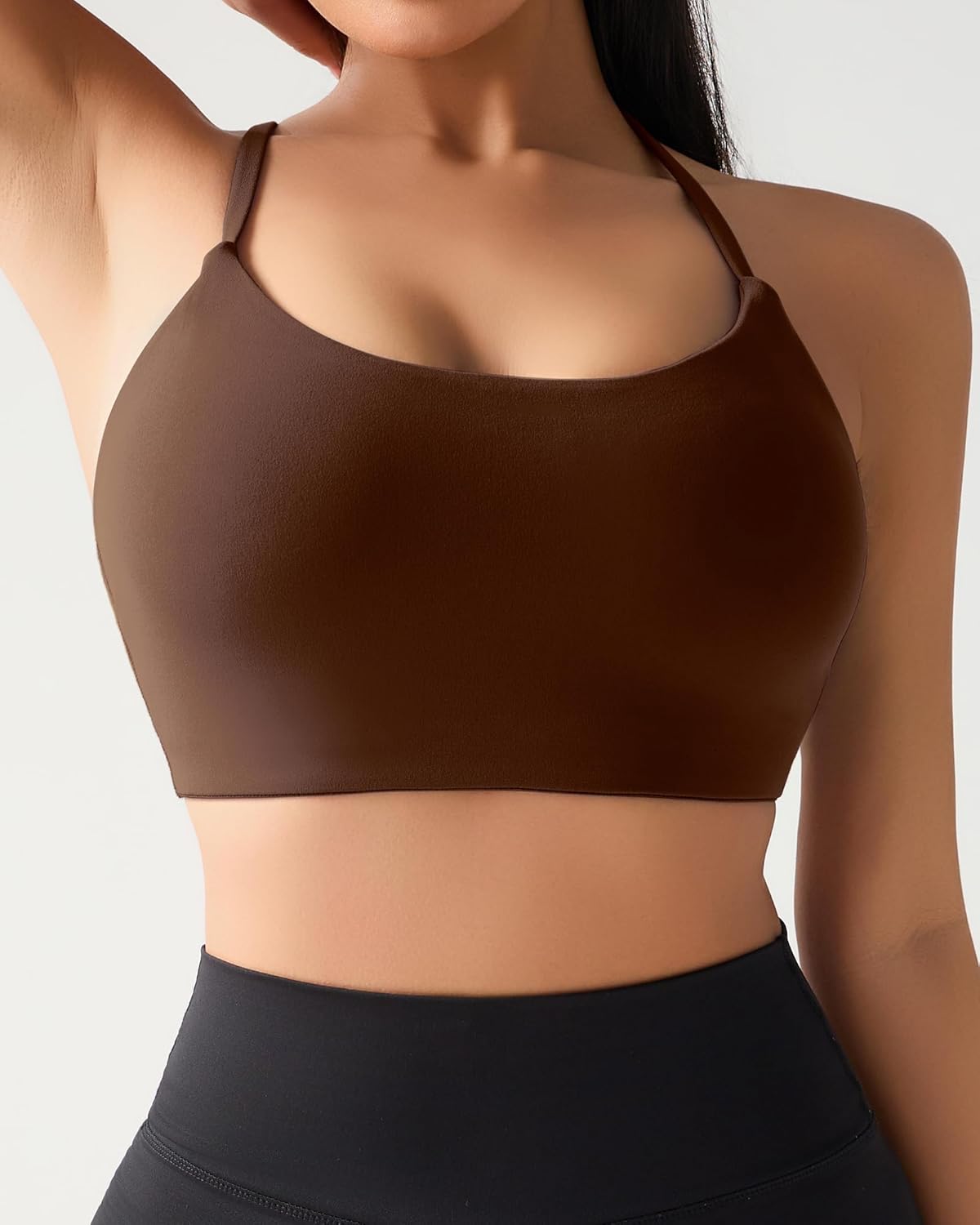 Ama Larsi Sports Bras for Women Spaghetti Thin Strap Low Impact U Back Workout Yoga Bras with Removable Pads - Image 2