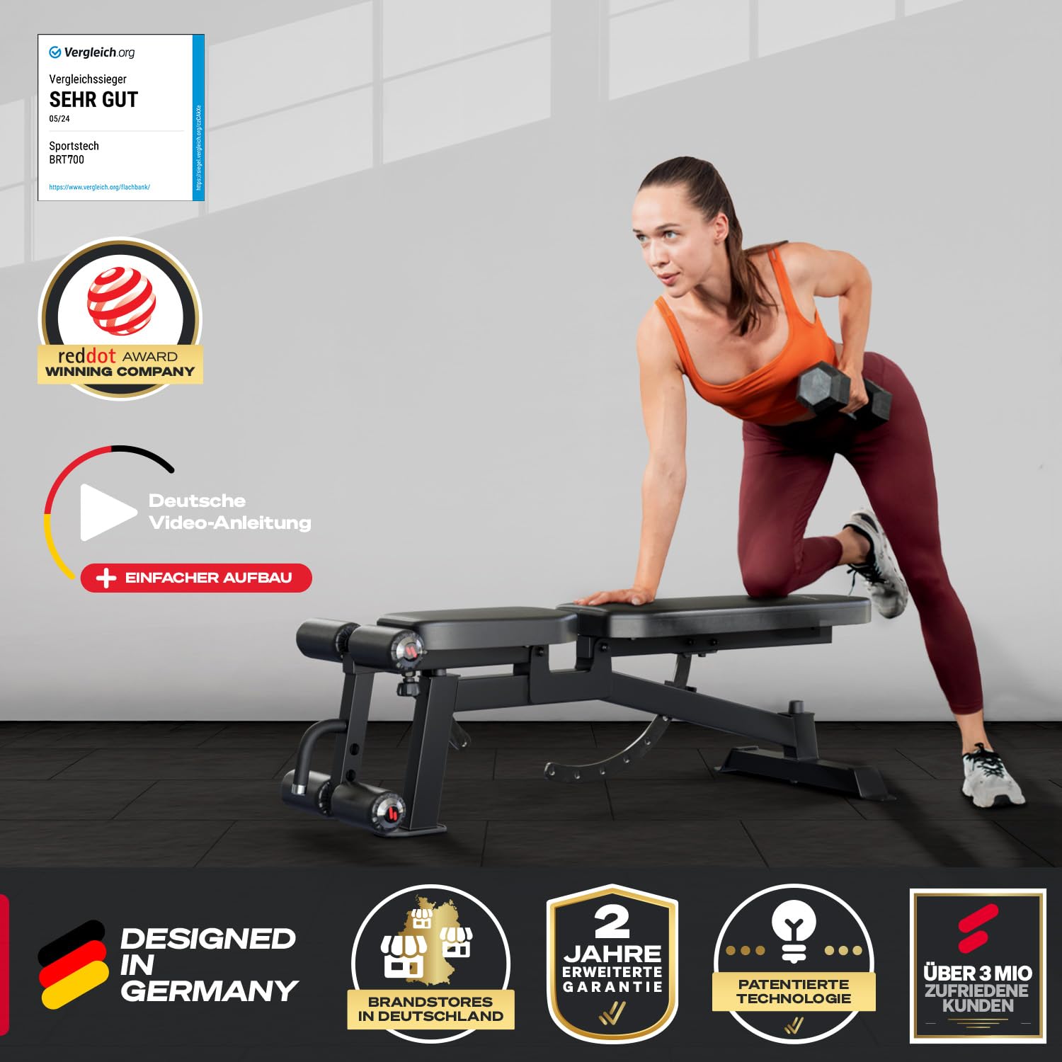 Sportstech Hantelbank BRT700 für Zuhause, 21in1 Schrägbank & Flachbank mit Bankdrücken, 360 kg Belastung, Rückentrainer, bench press, Krafttraining, Ganzkörper, Home Gym, Multifunktionsbank