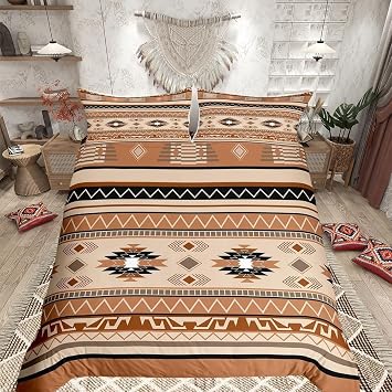 Boho Bedding Set Single Size Kids Southwestern Native Aztec Comforter Cover for Boys Girls Teens Southwest Native American Design Duvet Cover Khaki