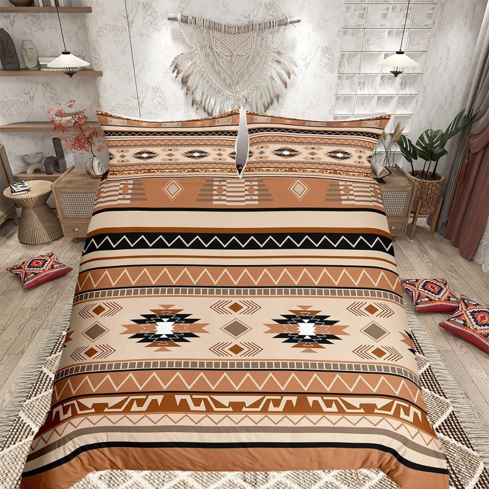 richhome Boho Bedding Set Junior/Cot Bed Kids Southwestern Native Aztec Comforter Cover for Boys Girls Teens Southwest Native American Design Duvet Cover Khaki