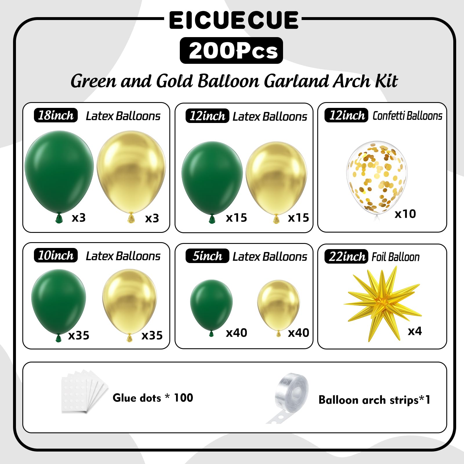 Kit de arco de globos verdes y dorados