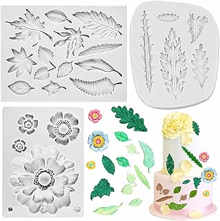 3 PCS Leaf Silicone Mold 3D Leaves MoldsTree Leaf Shape Fondant Mould Unique Chocolate Cake Decorating Tool for Candy Butter Resin Soap Sugar Pudding Polymer Candle Clay Wax Soap Crafting Projects