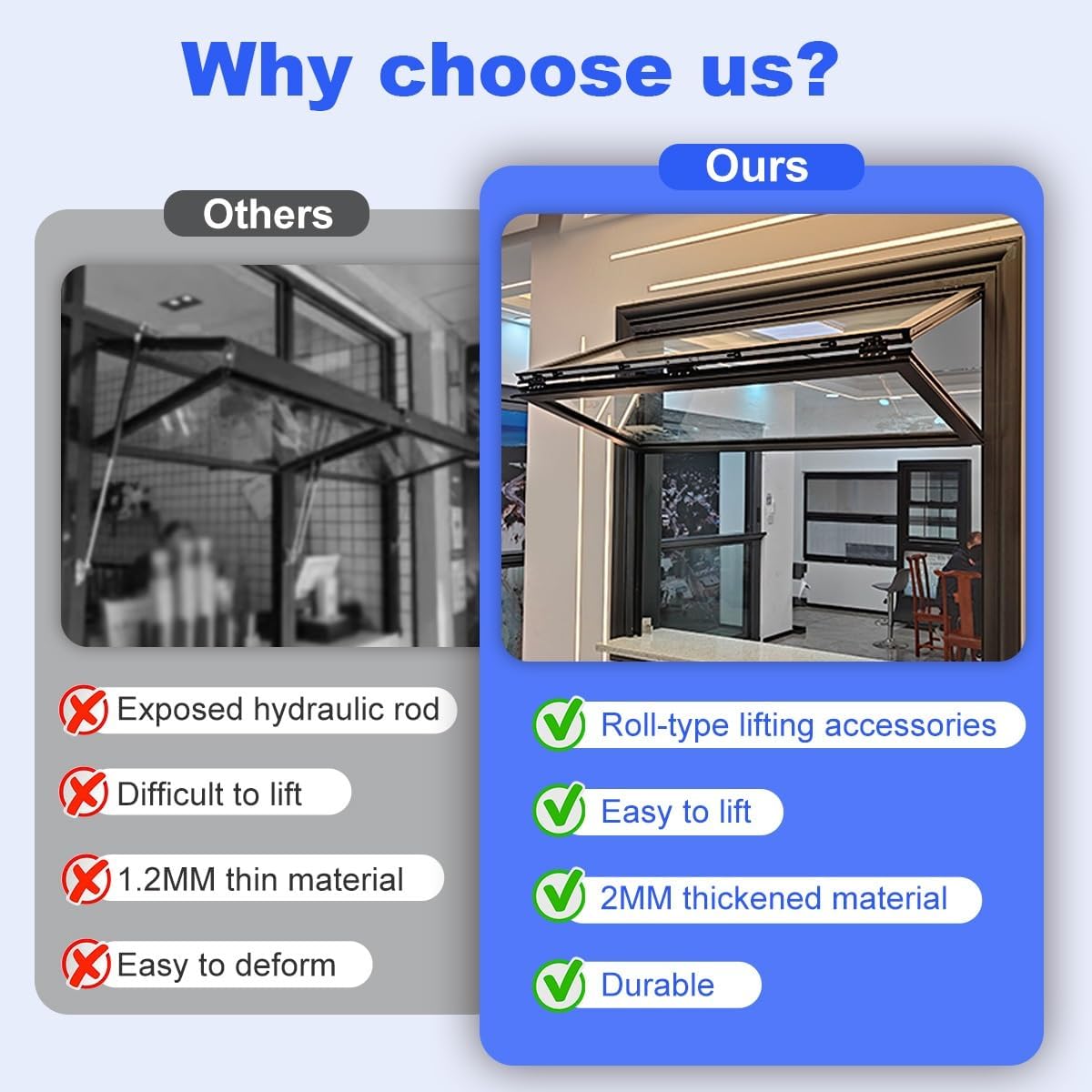 Folding Concession Service Windows, Commercial Sliding Glass Window with Aluminum alloy frame, Can hover at wil, Double Hung Window for Milk Tea Store/Fast Food/Bento Shop, Customizable(WxH 41x24in/10