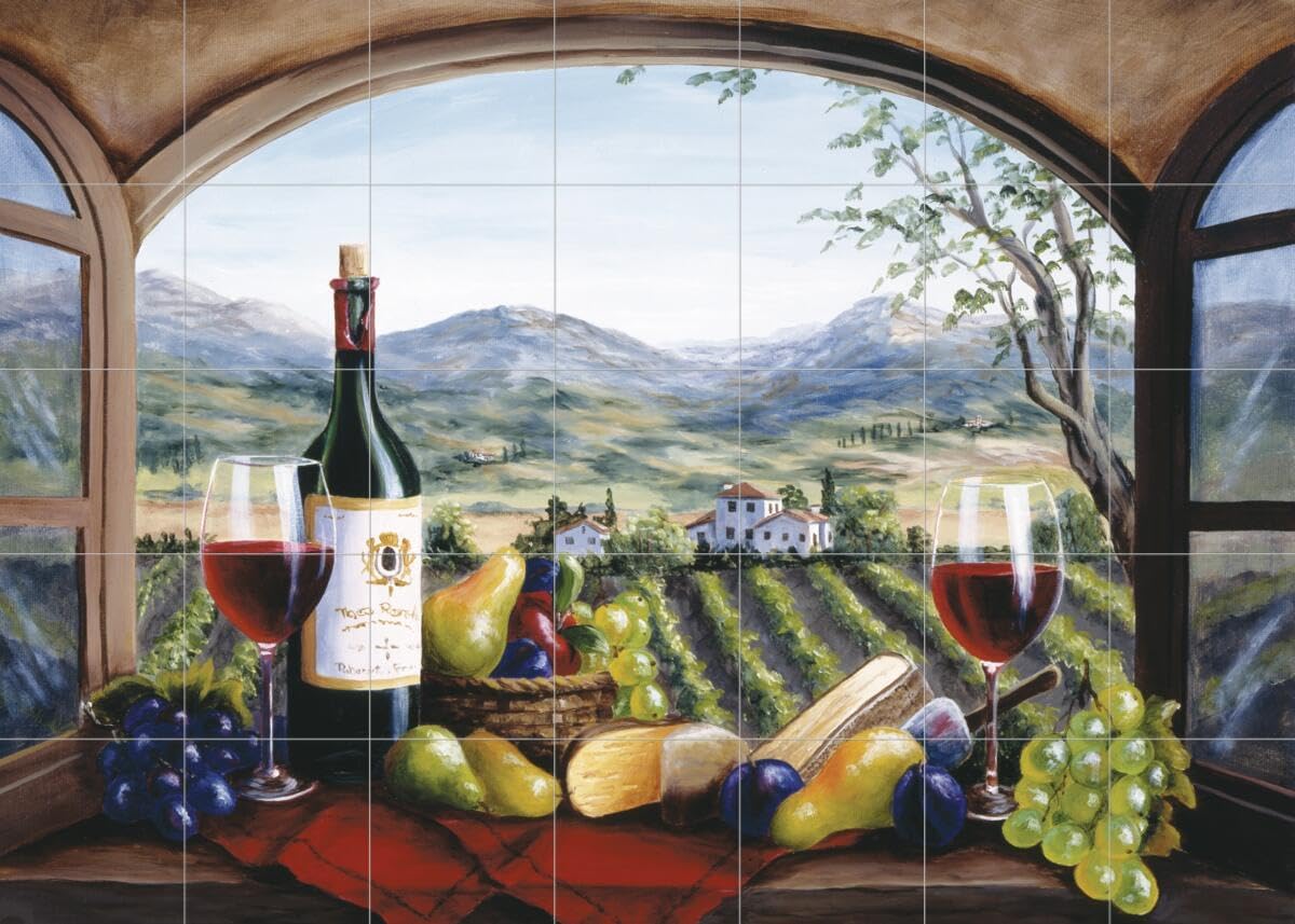Ceramic Backsplash Tile Mural Wine Themed Kitchen - Rich Harvest in Reds - Barbara Felisky