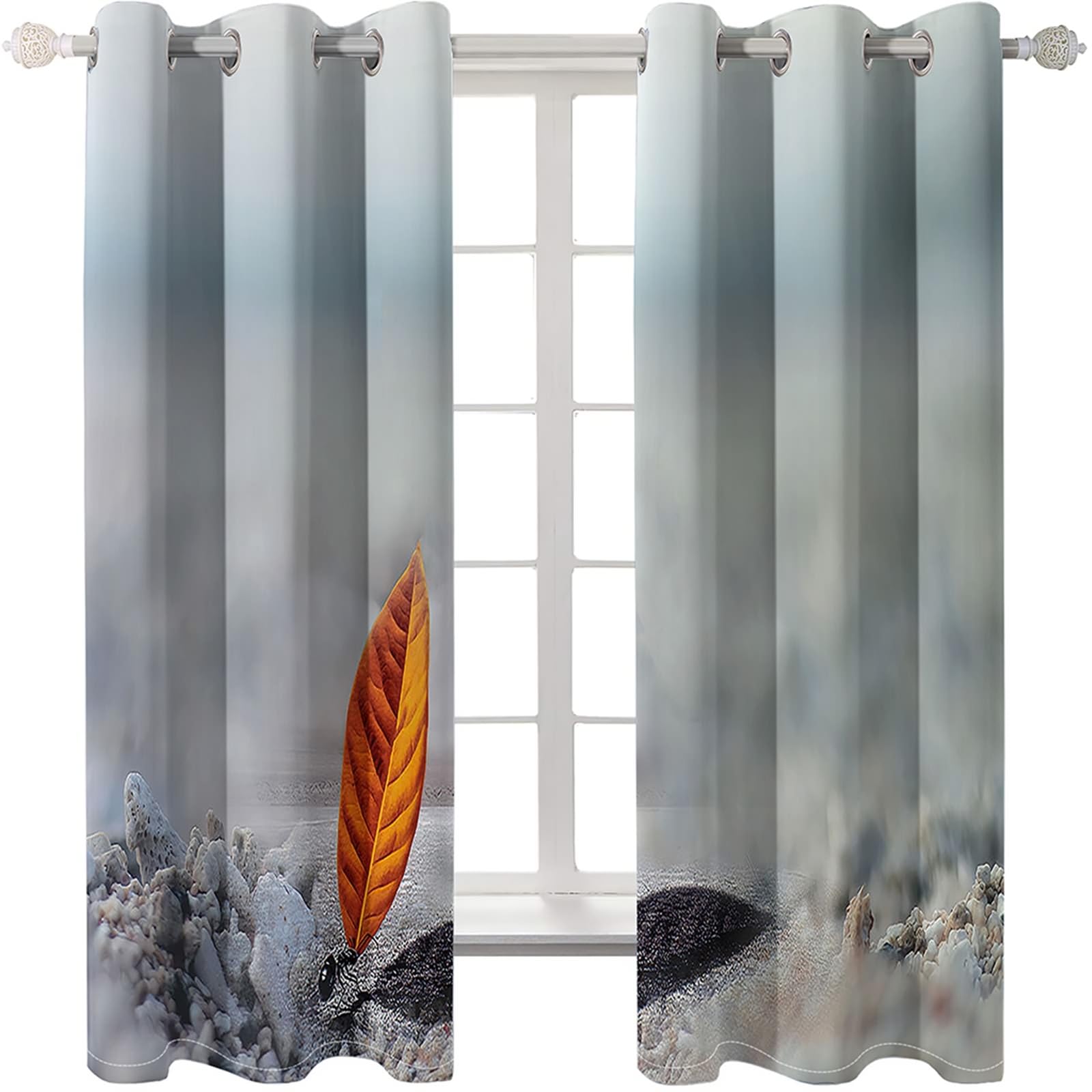 Vorhänge Wohnzimmer, Gardinen Blattmuster H 160 x B 86 cm Blickdicht Verdunklungsvorhänge mit Ösen, 2er Set
