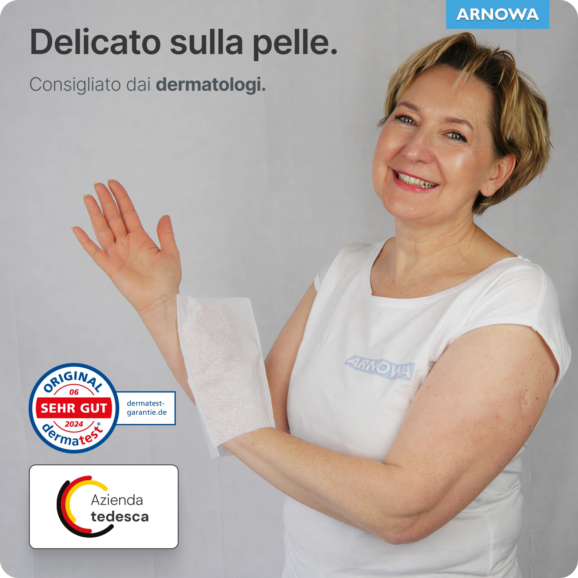 50x ARNOMED® Manopole Monouso non Saponate [IDEALE PER LA PELLE SENSIBILE] Manopole Monouso per lavare anziani, neonati e bambini 60g/m², Manopole per Lavare Anziani Certificazione Dermatest