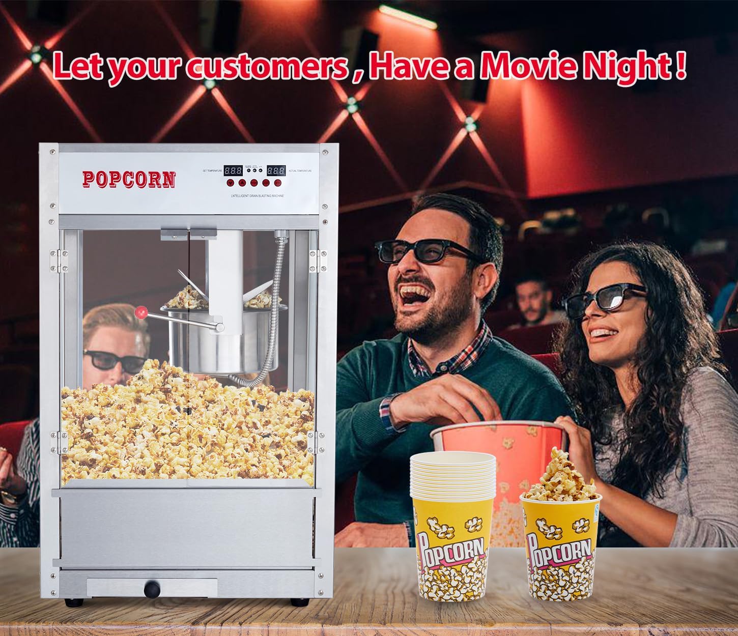 12 OZ Large commercial Popcorn Machine Movie Night, Temperature Control with Digital Display, Popcorn Popper with 10 PACK Popcorn Buckets, Old Fashion Popcorn Machine Movie Theater Style
