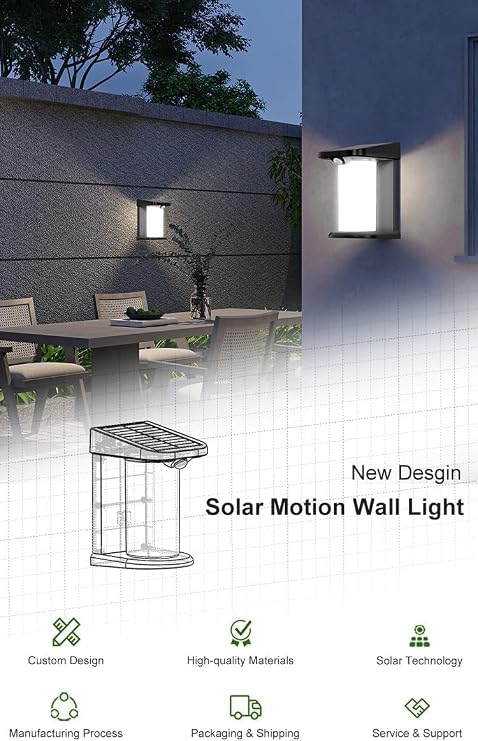 Solar Wall Light, Solar Security Lights Outdoor Garden Wall, Waterproof Steel Fence Light, Wireless Solar Wall Lights Outdoor Garden, Easy Fit, Patio, Terrace, Frontdoor [Energy Class A]