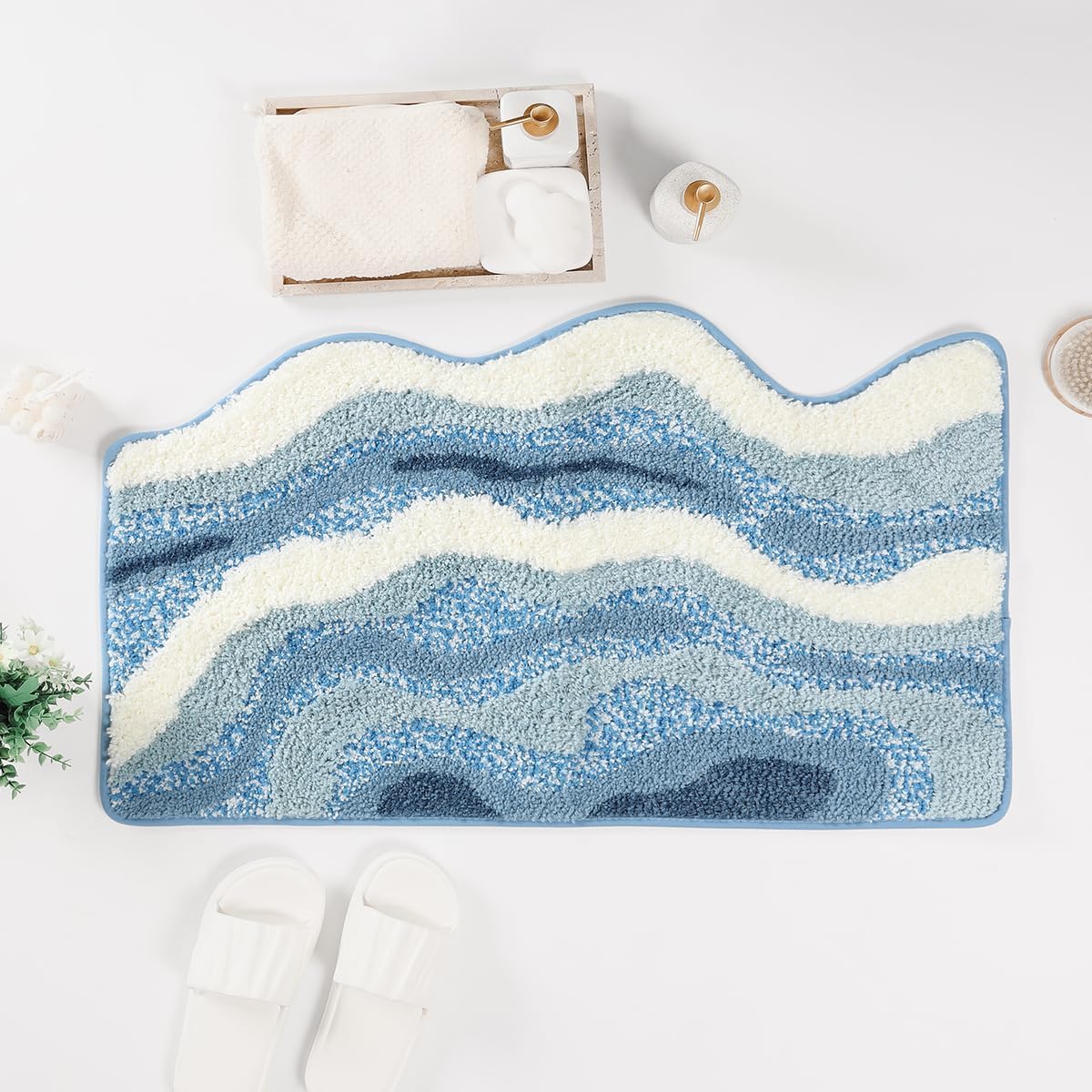 Luxury Bath Mat Non Slip and Super Absorbent Soft Microfiber Area Rug Machine Washable Rug for Living Room, Bedroom and Bathroom (Wave, 31"x20") 1'8" x 2'7" (Runner) Wave