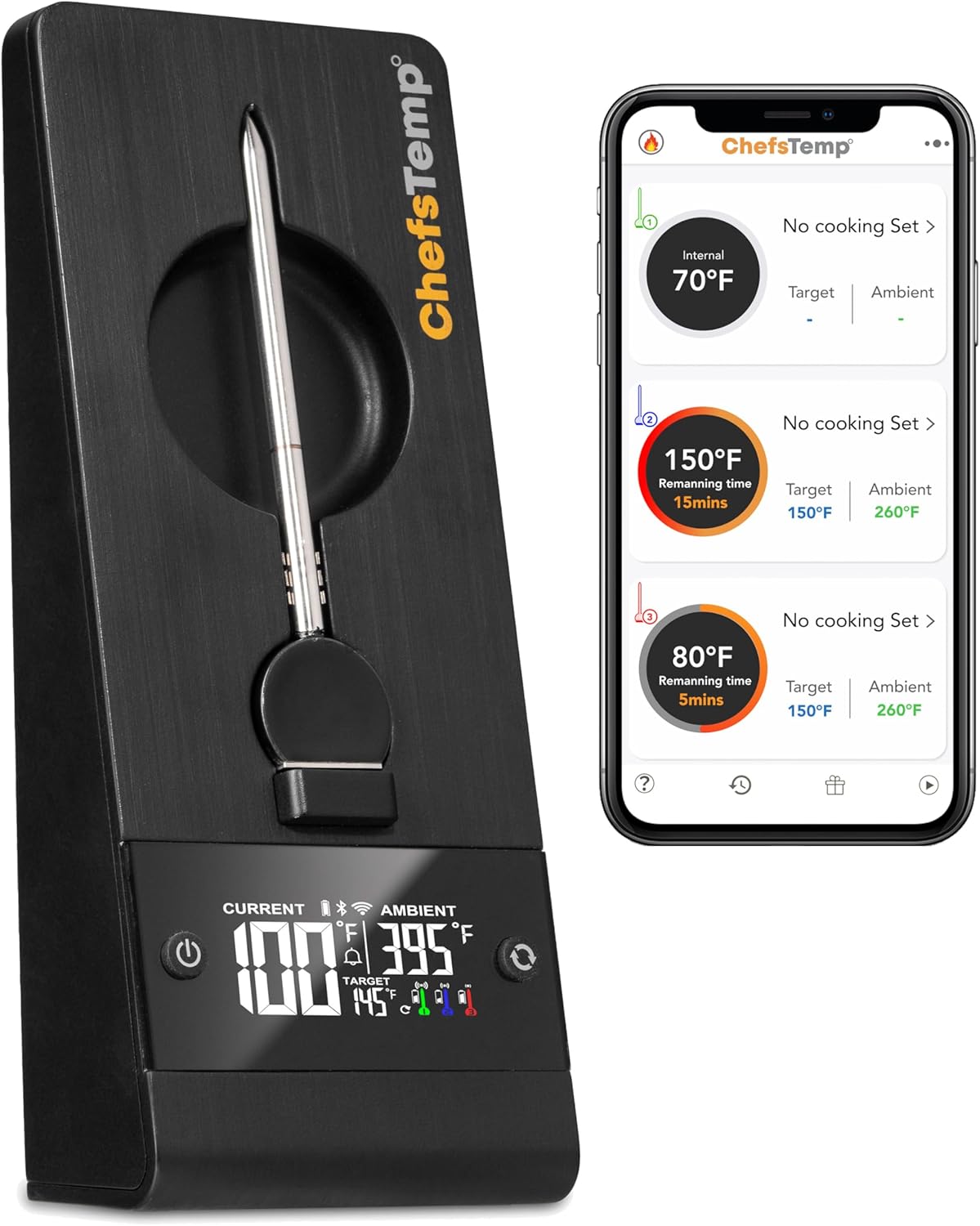 protemp plus next-gen wireless meat thermometer digital unlimited range bluetooth & wifi enabled smart cooking grilling smoker bbq oven kitchen rotisserie (stand + 1 probe)