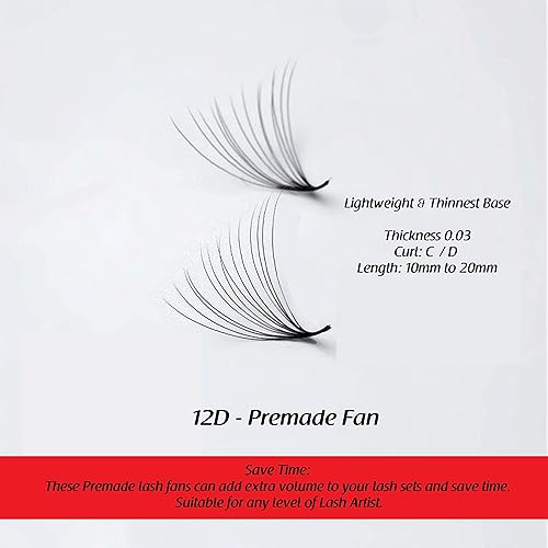 Miniatura 7 de THE LASH SUPPLY 1000fans 3D 4D 5D 6D 7D 8D 10D 12D 14D pestañas de abanico prefabricadas, rizo CCD, longitud de 0.315 a 0.787 pulgadas, 0.030.050.07