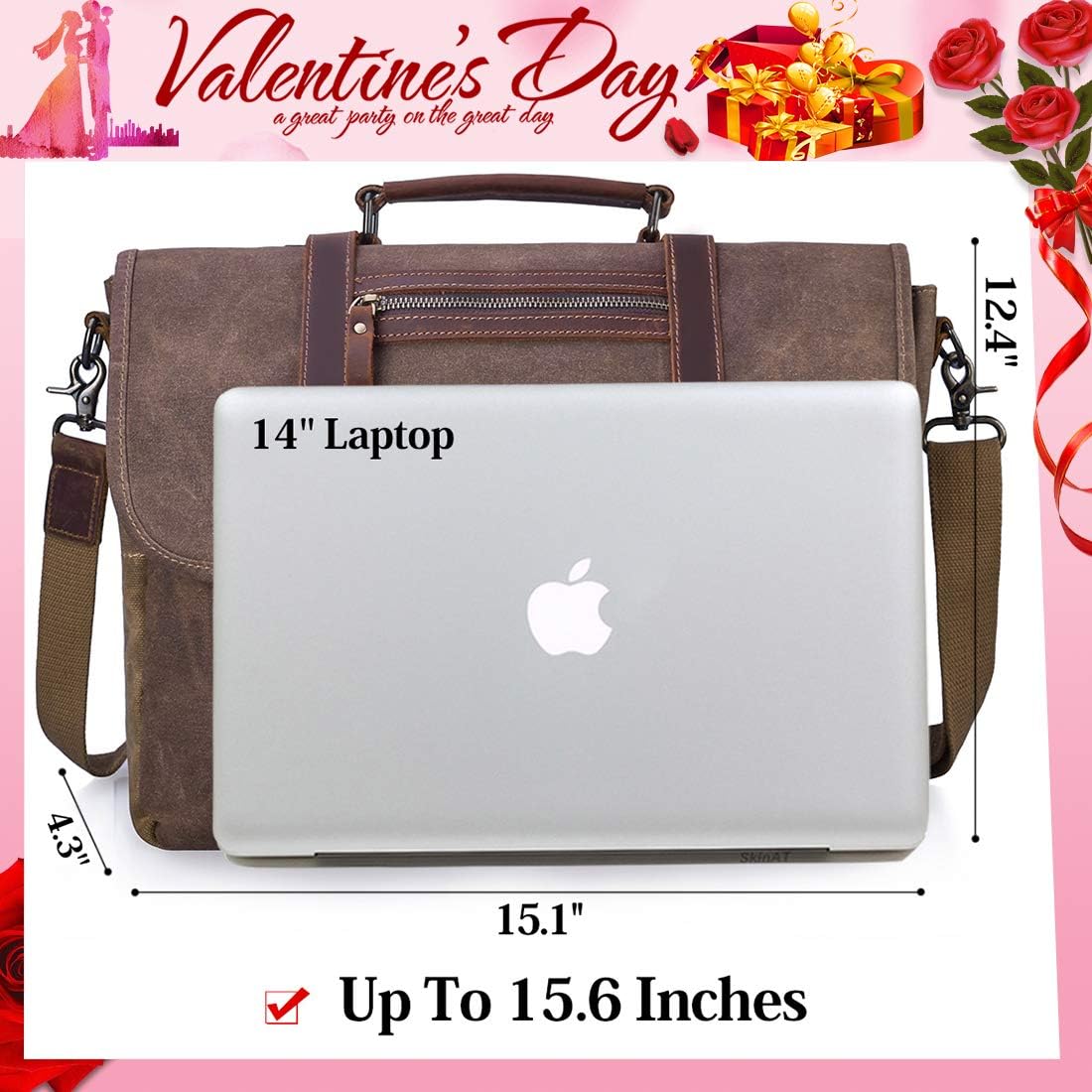 Best Seller Laptop Messenger Bag for Men 15.6 Inch Waterproof Vintage Waxed Canvas Briefcase Genuine Leather Satchel Shoulder Bag Large Retro Computer Laptop Bag,Brown