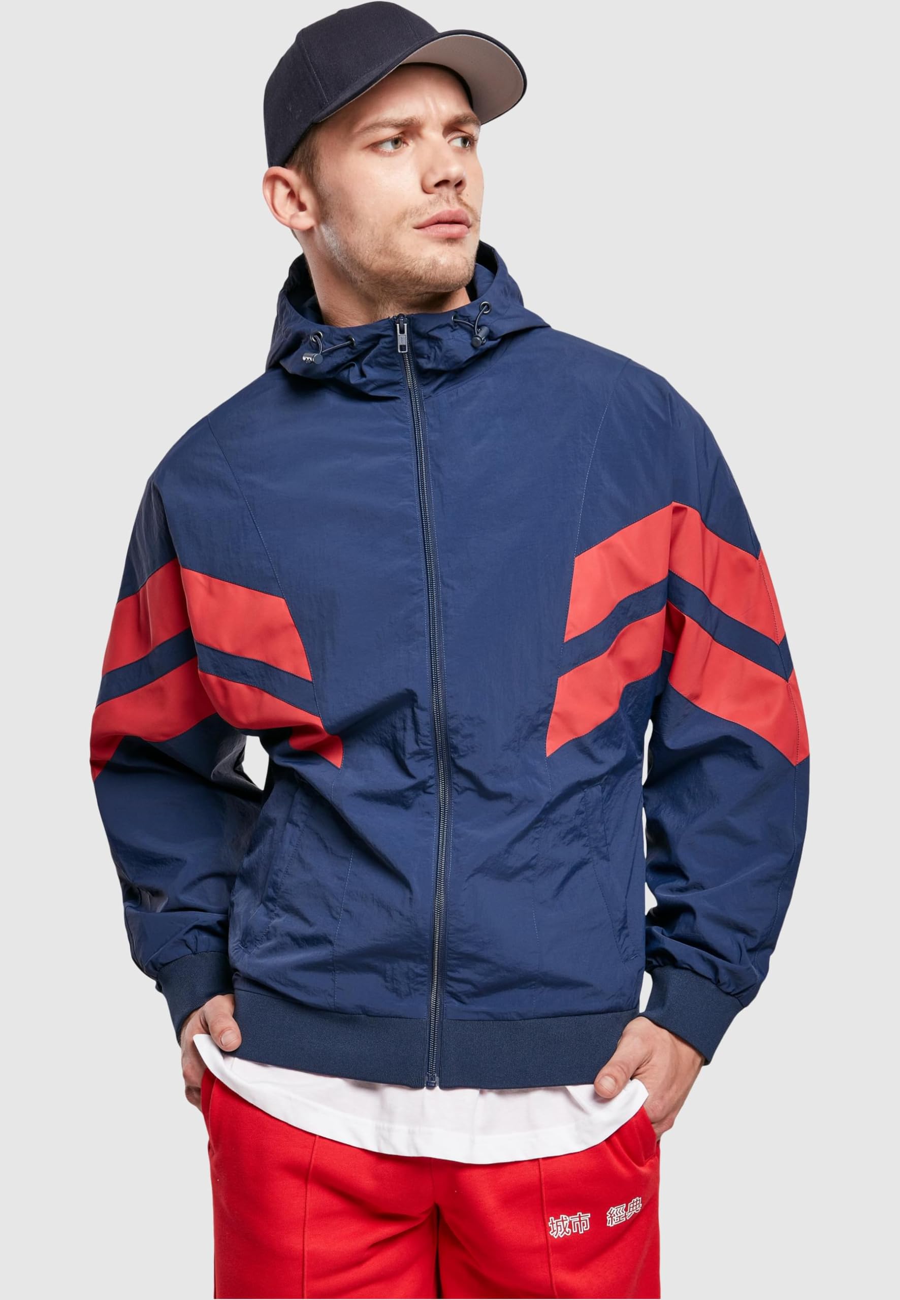 Urban Classics Męska kurtka Crinkle Panel Track, kurtka treningowa dla mężczyzn dostępna w 3 kolorach, rozmiary S - 5XL, Dark Blue/City Red, M