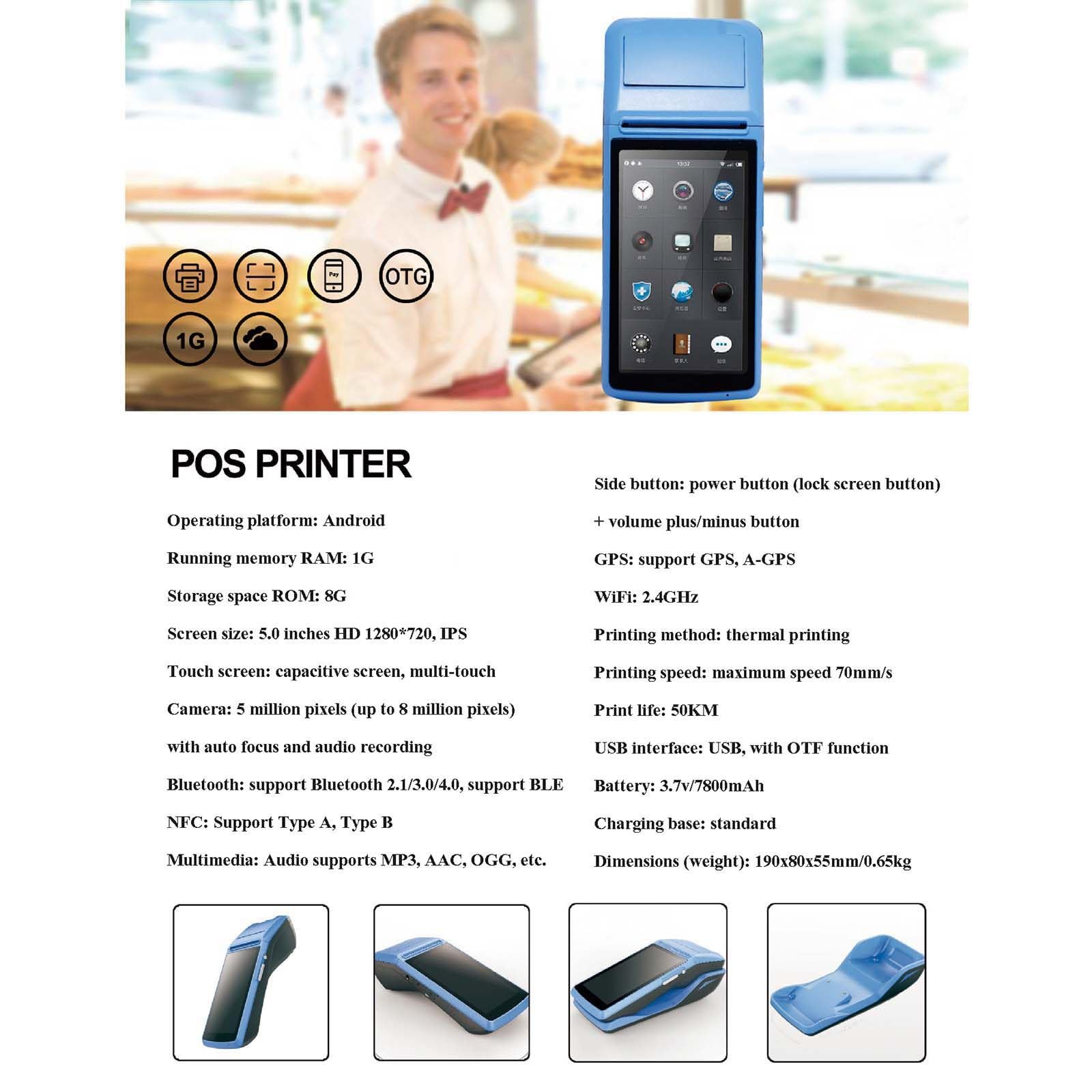 Registratore di Cassa Portatile multilingue con ordinazione Wireless Registratore di Cassa Portatile con Stampante POS Bluetooth