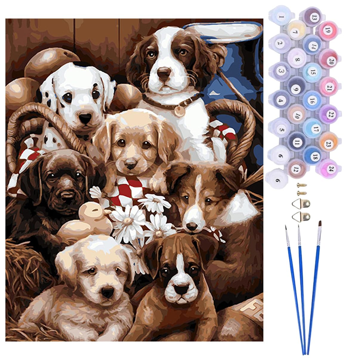 CaptainCrafts Paint by Numbers, Dogs DIY Oil Painting Paint by Numbers Kits for Adults with Canvas Pigments Brush Warm Gifts Home Decor 16x20 Inch A Group of Pet Dogs (with Frame) โ image 1