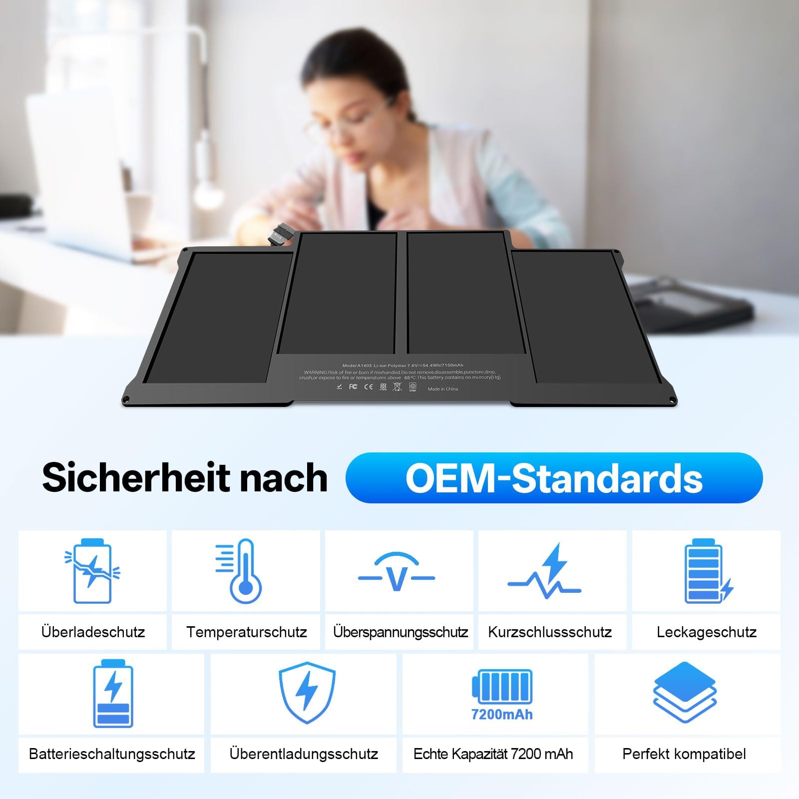 Batterie de Rechange pour MacBook Air 13" A1466 (2013-2017), 7150mAh, Batterie de Rechange Haute Sécurité avec Kit d’Outils
