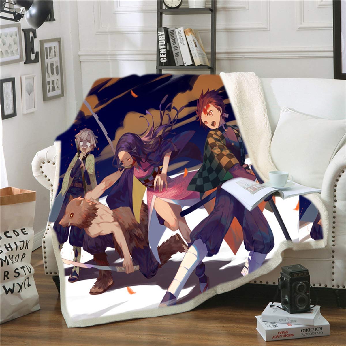 Ksainiy Summer Air-conditioning Blanket, Anime Cartoon Demon Slayer Kamado Tanjirou, Blanket Soft Plush Flannel Blanket Quilt Anime Fans Otaku Gift Bedding, Siesta Blanket, Home Office Blanket