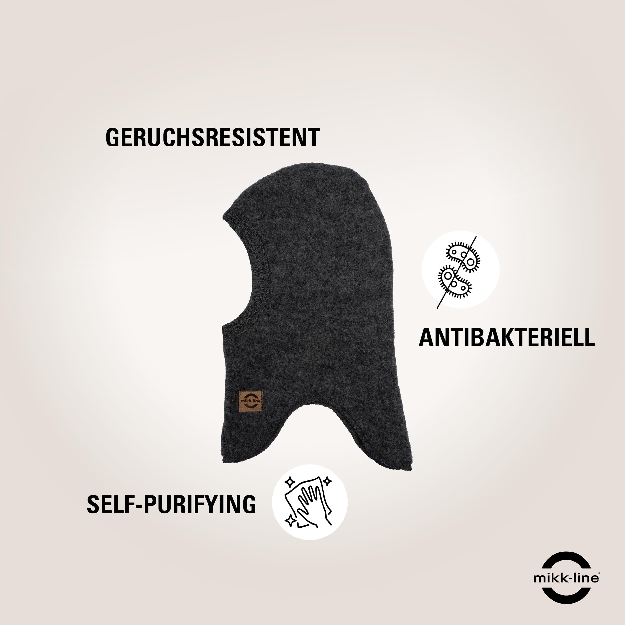 Mikk-line Lana Fullface Anthracite Melange 86/92 | Oeko-TEX Standard 100 | Berretto in lana per bambini | Balaclava bambini | Design unisex, melange antracite, XXXS