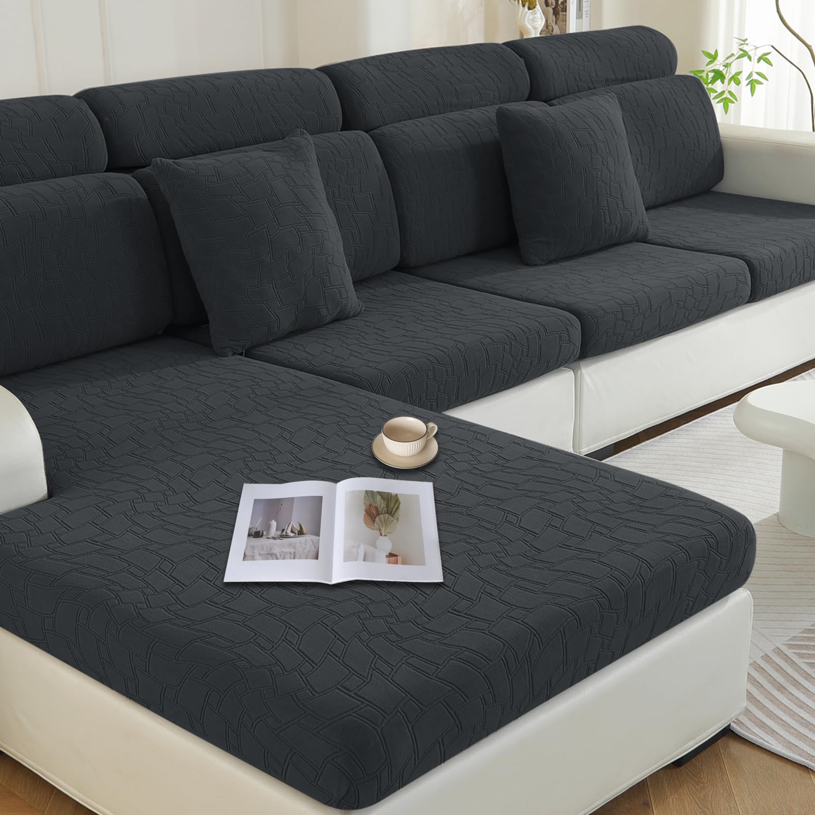 Ystyle Funda Asiento Sofa, Funda Sofa Cojin Separado Elástico Ajustable Antiarañazos, Universal Protector De Asiento Funda De Cojín Antideslizante (1 Asiento*2+Chaise Longue, Gris Oscuro) Global Recycled Standard Global Recycled Standard Global Recycled Standard