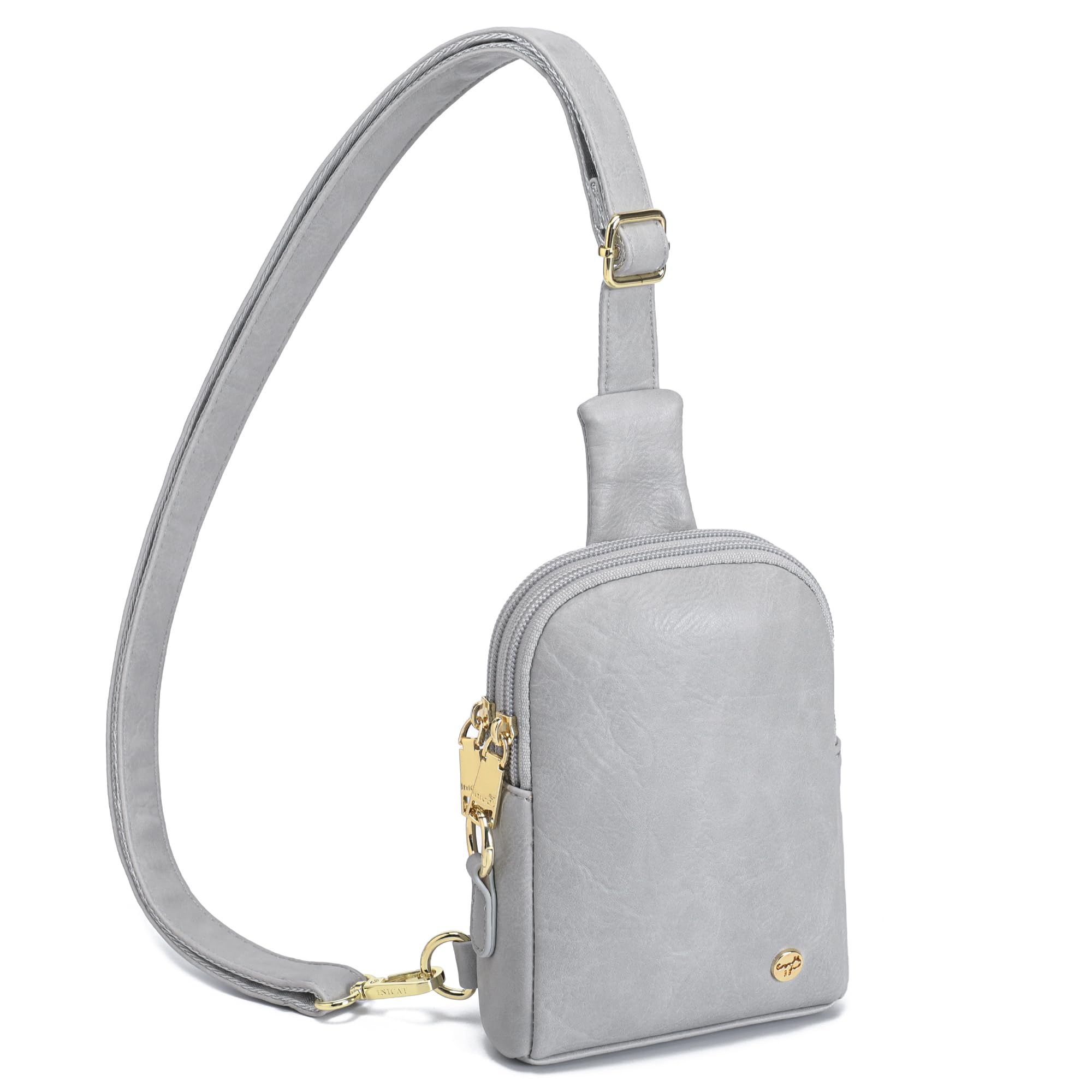 INICATTravel Small Sling Bag Leather Crossbody Bags for Women Fanny Packs Cross Body Bag for Woman Cross Body Purses(Gray White Antitheft)