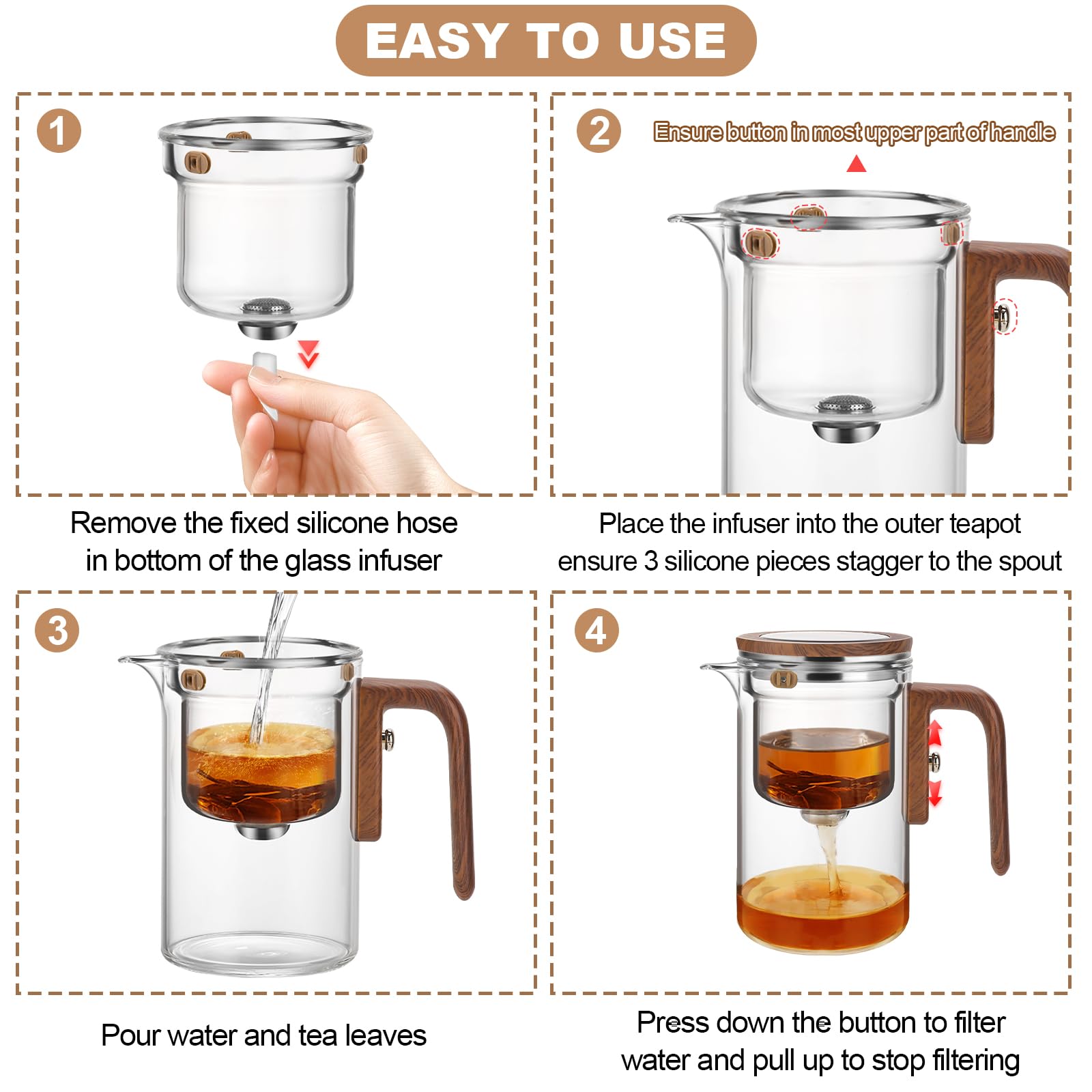Enchanti Teekanne, Glas-Teekanne mit abnehmbarem Teesieb, magnetisch, lose Blätter, magische Hexerei-Teekanne mit Sieb zur Wassertrennung, Geschenkpaket, 800 ml | Magische Teekanne mit Sieb zur Wassertrennung, loser Tee-Ei, Diffusor, Teebereiter mit Griff