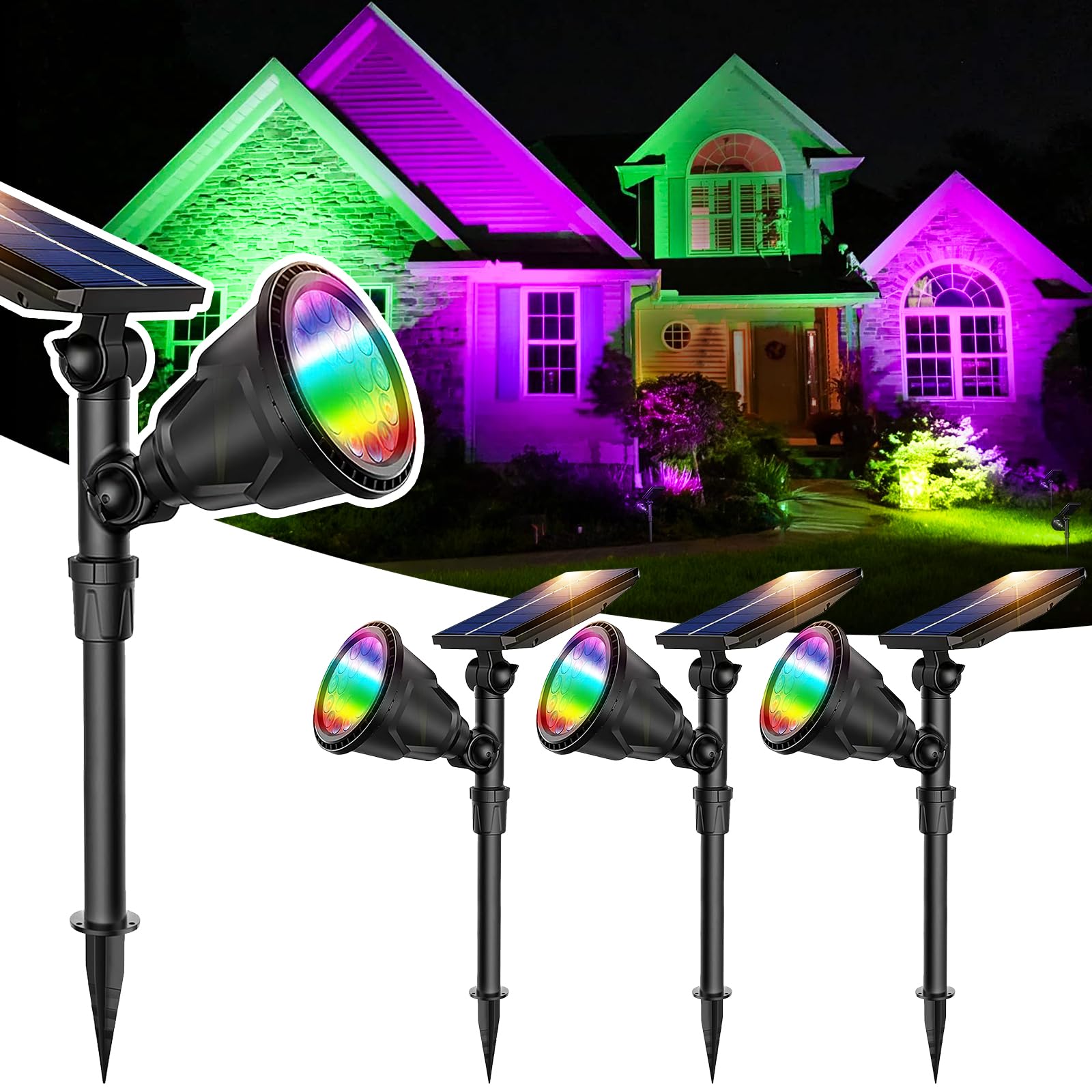 JSOT 4 Pack Halloween Solar Spot Lights Outdoor- RGB Solar Lights Outdoor Waterproof Color Changing Spotlights Christmas Decor, Outside Landscape Lighting for Yard Driveway Tree