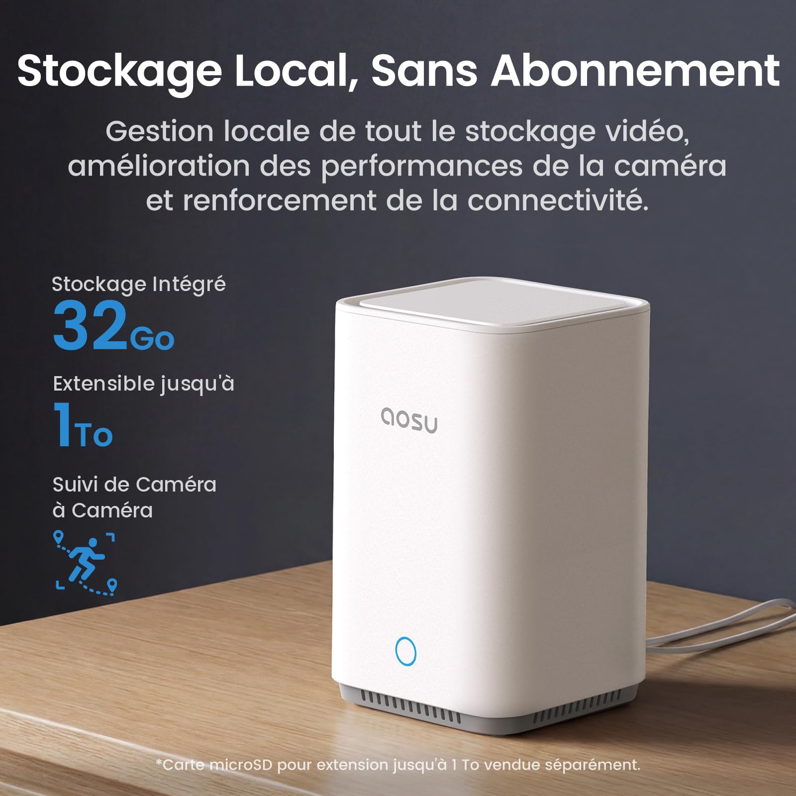 AOSU 2K Caméra Surveillance WiFi Extérieure Intérieur Sans Fil, 4 Cam Kit & 2.0 aosuBase, Sans Abonnement Requis, Extensible à 1 To, AI PIR Détection, Alarme Son et Lumière, Vision Nocturne en Couleur