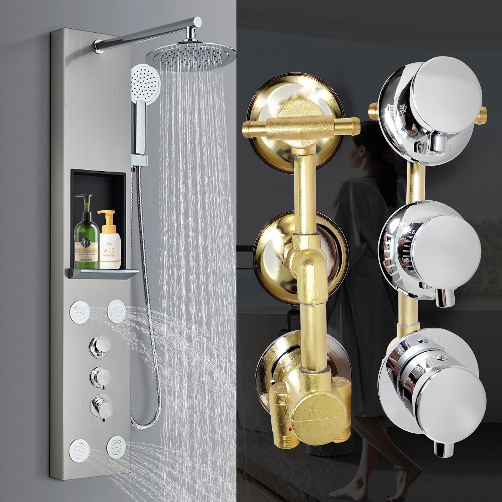 Kit de válvula mezcladora de ducha de latón de 2 vías, grifo de control de 3 vías, desviador G1/2 pulgadas para grifo mezclador de ducha de baño con diámetro central de 10 cm
