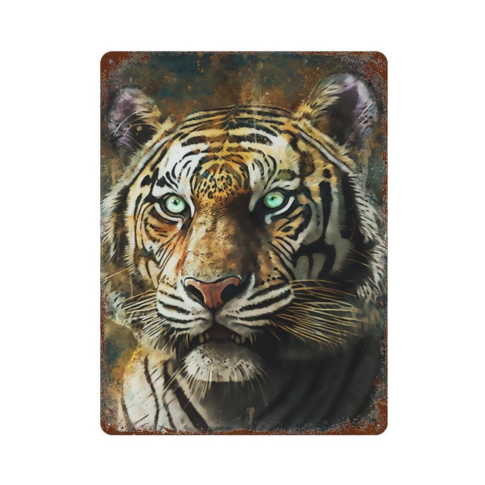 Splatter Tiger Rust Effect Tin Sign 15.7"x11.8", Decorative Metal Wall Art for Patio, Garden Room And Bar Decor