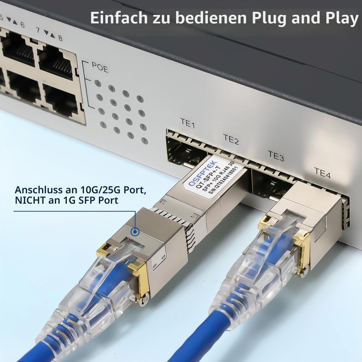 QSFPTEK 10GBASE-T SFP+ RJ45 Transceiver up to 80m, 10G SFP+ to RJ45 Copper Mini-GBIC Modul für Cisco SFP-10G-T-S, Ubiquiti UF-RJ45-10G, D-Link, Supermicro