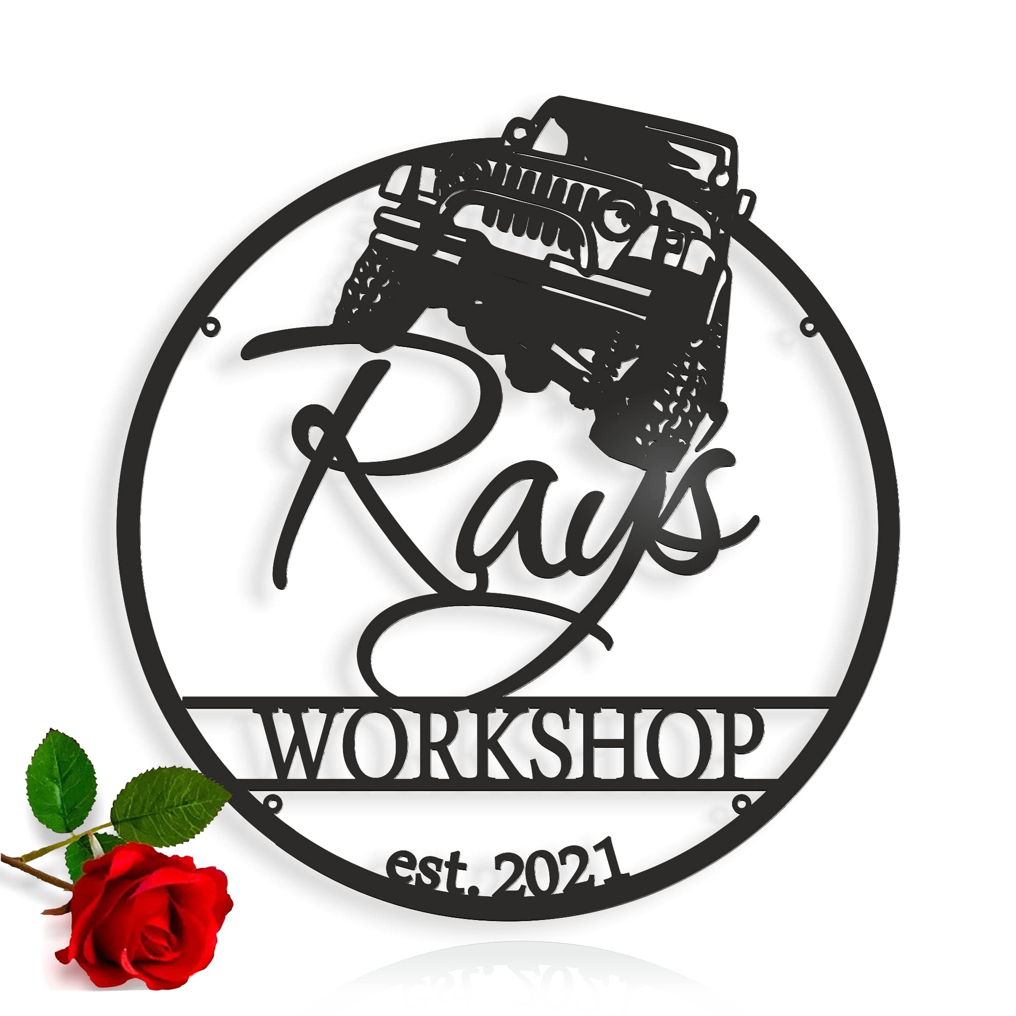 Custom Garage Est Sign, Personalised Workshop Name Sign, Dad's Gift, Metal Wall Art, Housewarming Plaque, Car Shop Decor, Man Cave, Birthday Gift, Father's day, Auto Car, Off Road, Mechanic Work Shop