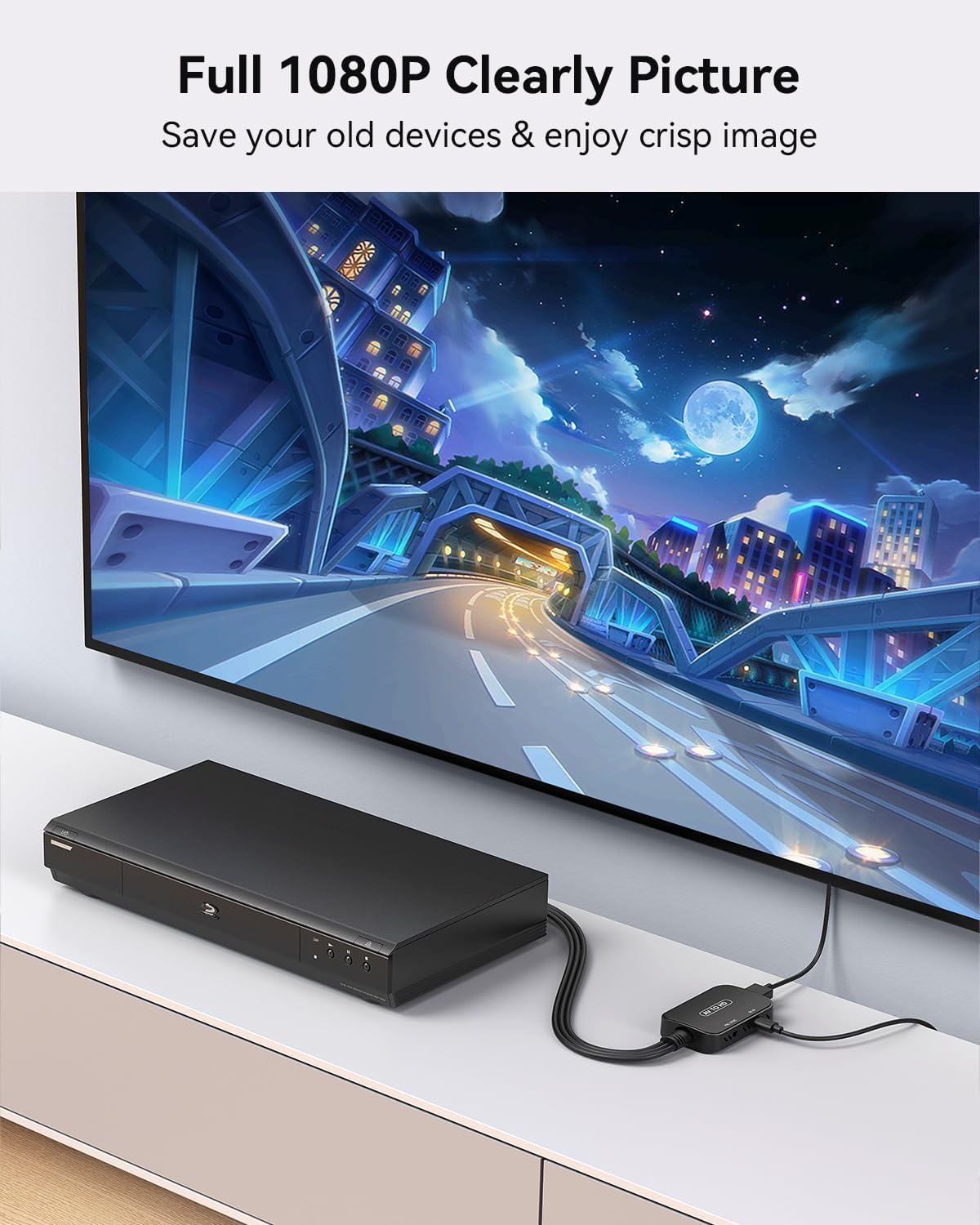 RCA to HDMI Adapter,Viagkiki AV Converter,RCA Female to HDMI Converter Composite Audio Video Converter for PS1, PS2, PS3, STB, Xbox, VHS, VCR,Black-Ray DVD Players(Cable Included) - Image 4