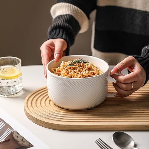 Miniatura 5 de Tazón de sopa con asa taza de sopa de gran tamaño de 38 onzas con asa, cuenco de cerámica apto para microondas para cocina, taza de sopa