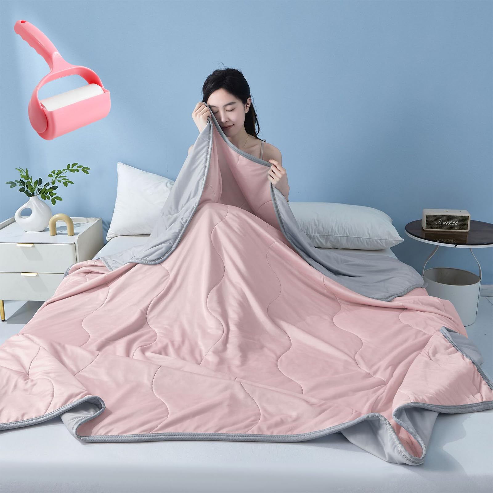 Cooling Summer Comforter Blanket, Ice Cooling Blanket King Size for Night Sweats, Double Side Cool Throw Blanket for Sleeping, Comfort Soft Breathable (light pink, 100x150cm)