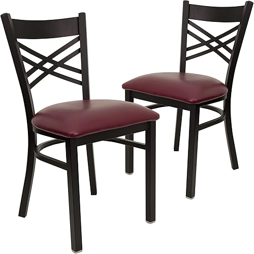 Miniatura 2 de Flash Furniture HERCULES Series - Juego de 2 sillas de restaurante de metal con respaldo en X, asiento de vinilo color burdeos Asiento de vinilo