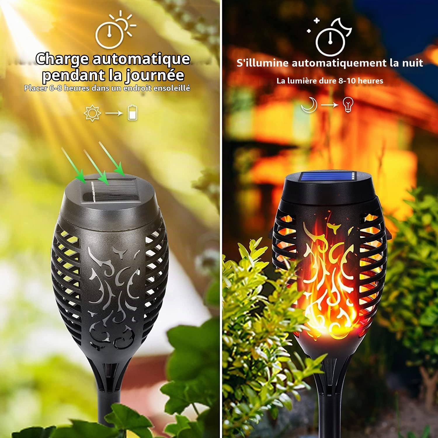 NEXVIN Lumières Flamme Solaire Exterieure 8 Pack Etanche Lampe Torche Solaire, Lampe Solaire Flamme Vacillante pour Décor, Jardin, Patio, Chemins, Pelouse